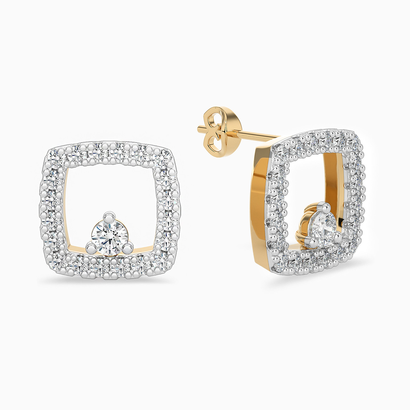 18K Gold Diamond Stud Earrings - 9