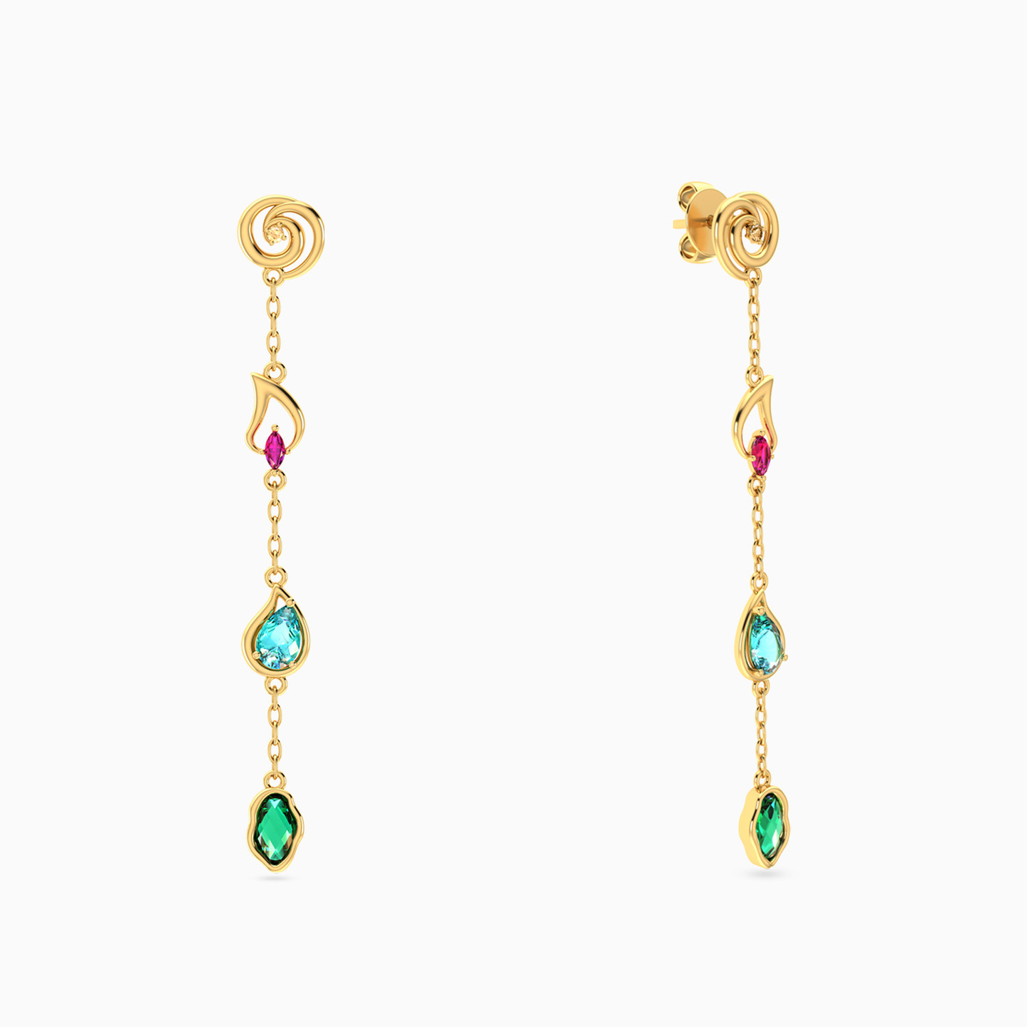 18K Gold Colored Stones Drop Earrings - 2