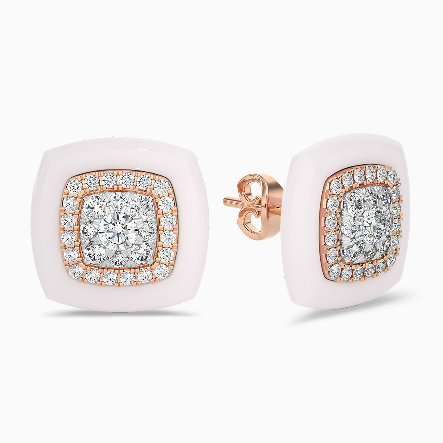 18K Gold Diamond & Enamel Coated Stud Earrings - 2