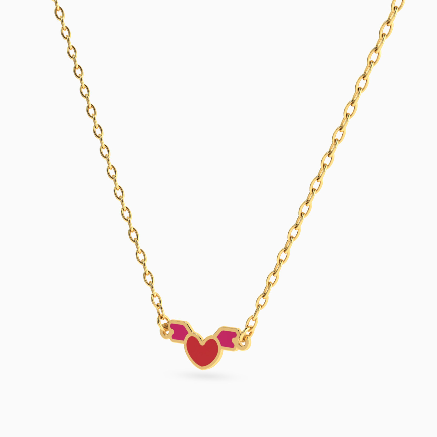 Kids Heart Enamel Coated Necklace in 18K Gold - 2 Kids Heart Enamel Coated Necklace in 18K Gold - 2