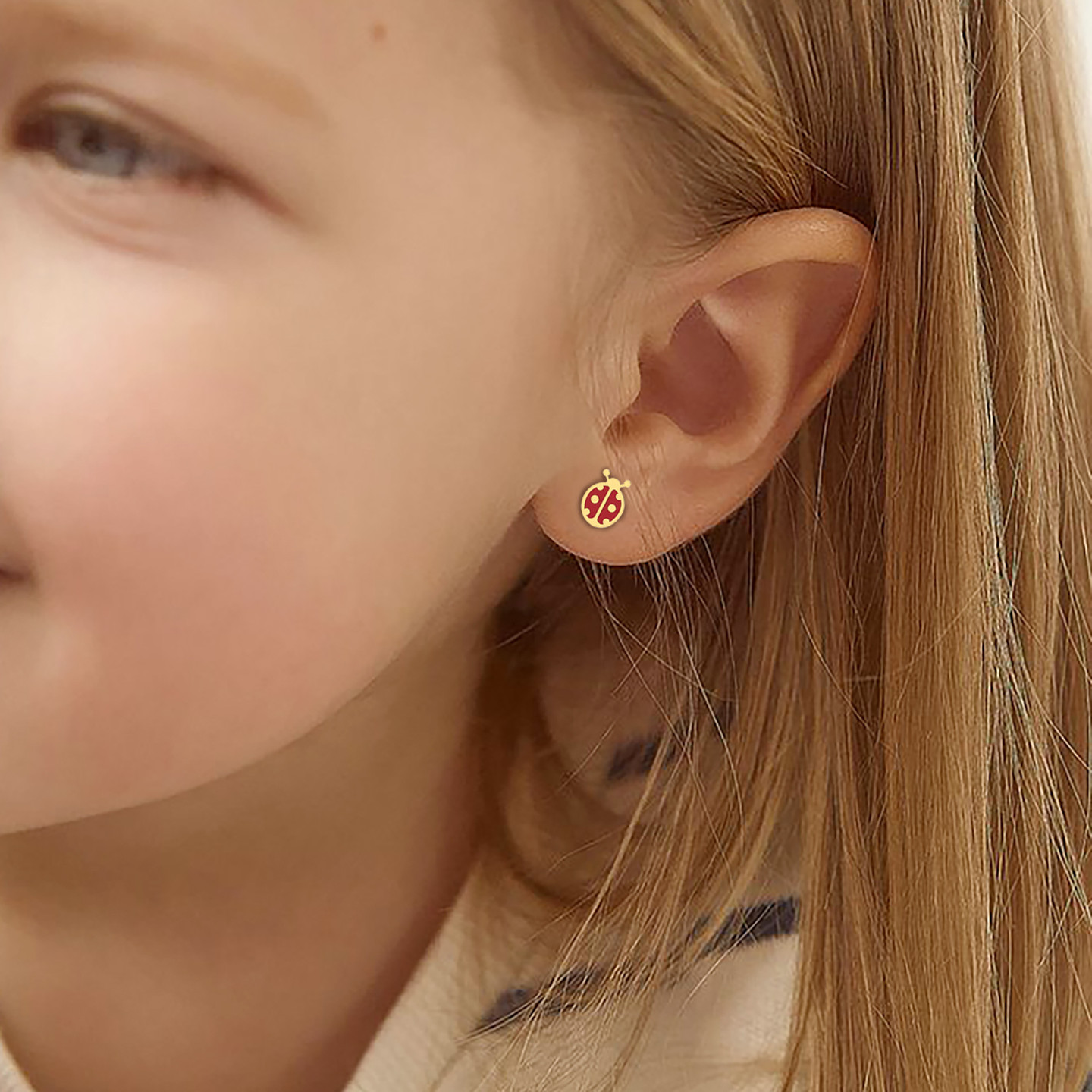 Kids Ladybug Enamel Coated Stud Earrings in 18K Gold - 4 Kids Ladybug Enamel Coated Stud Earrings in 18K Gold - 4