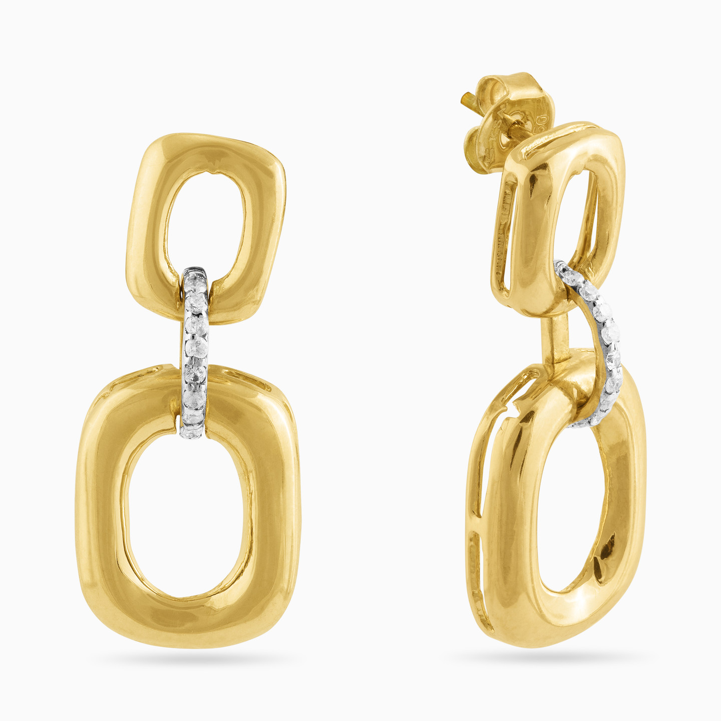 18K Gold Diamond Drop Earrings - 2