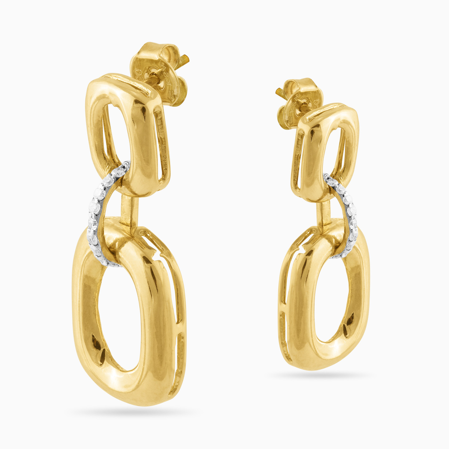 18K Gold Diamond Drop Earrings - 3