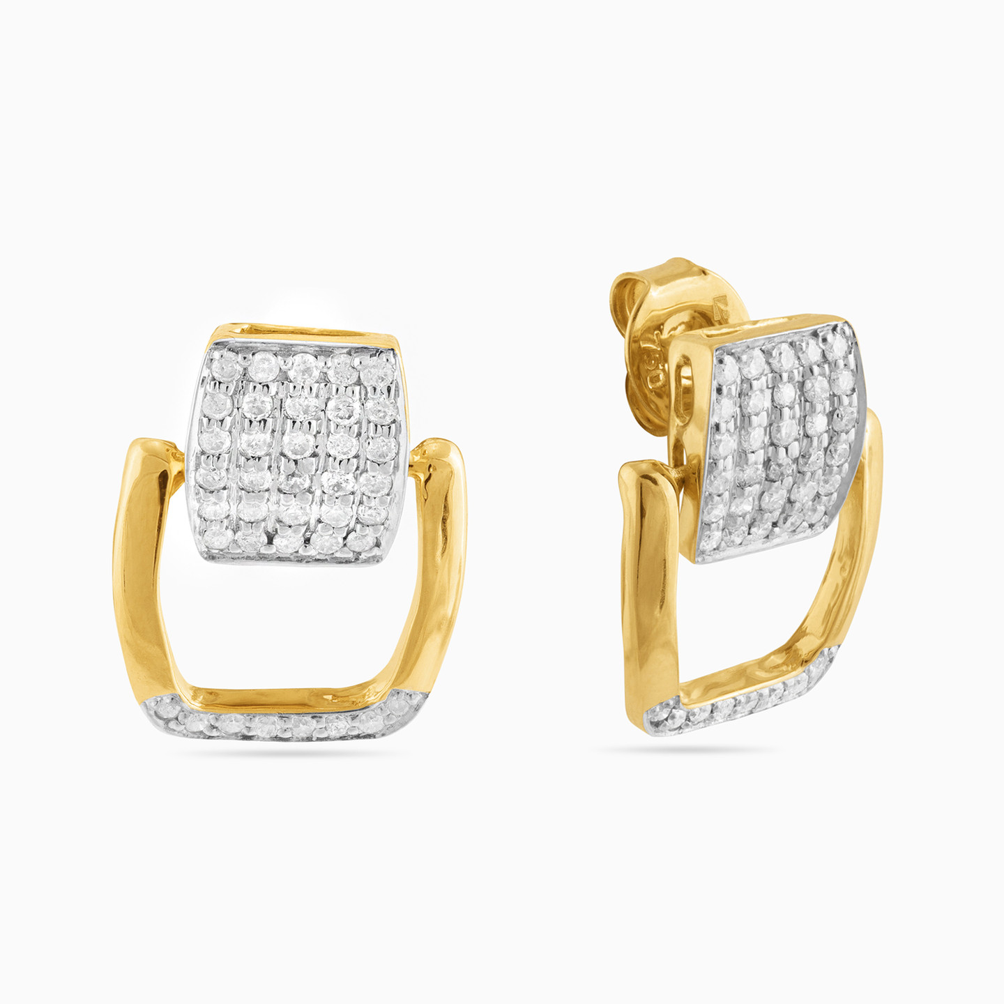Square Diamond Stud Earrings in 18K Gold - 2 Square Diamond Stud Earrings in 18K Gold - 2