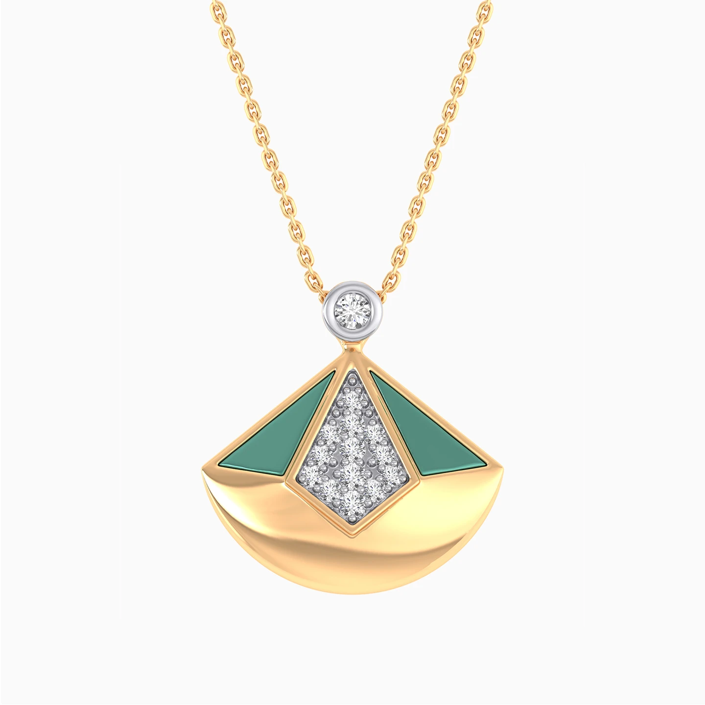 Triangle Diamond & Green Stones Necklace in 18K Gold Triangle Diamond & Green Stones Necklace in 18K Gold