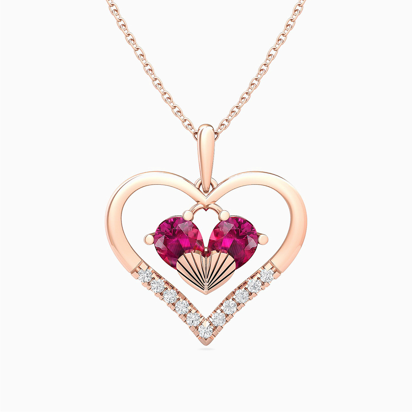 Heart Diamond Red Stone Necklace in 18K Gold Miss L' KSA