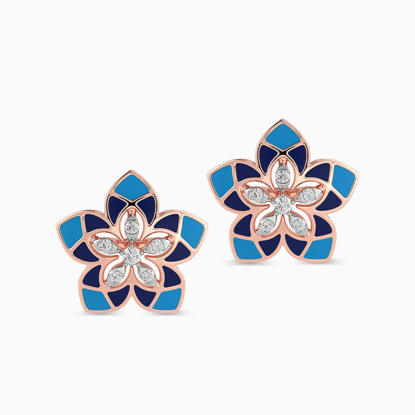 Flower Diamond Stud Earrings in 18K Gold - 2 Flower Diamond Stud Earrings in 18K Gold - 2