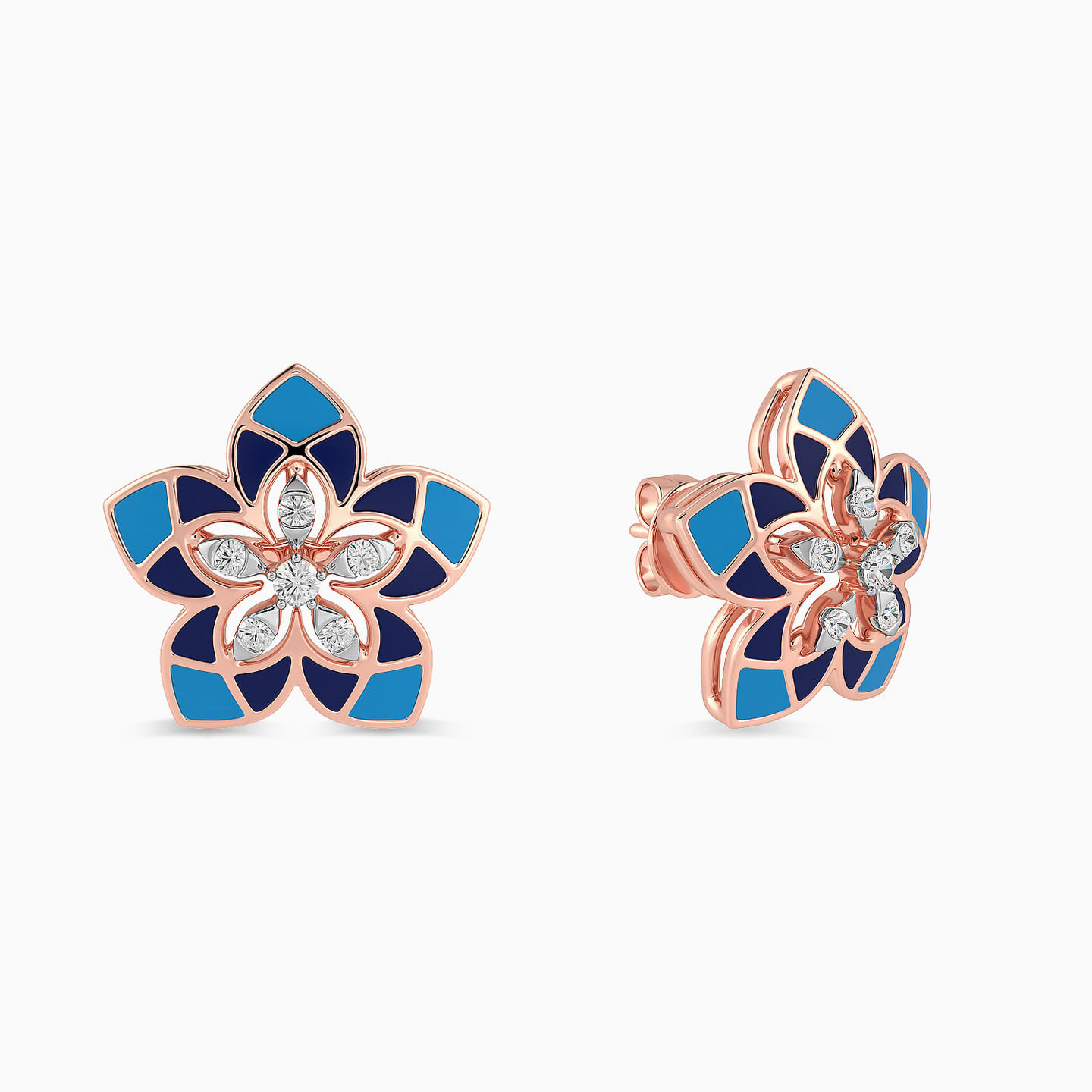 Flower Diamond Stud Earrings in 18K Gold - 3 Flower Diamond Stud Earrings in 18K Gold - 3