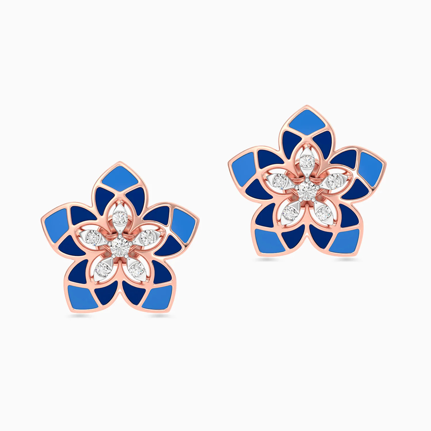 Flower Diamond Stud Earrings in 18K Gold - 8 Flower Diamond Stud Earrings in 18K Gold - 8