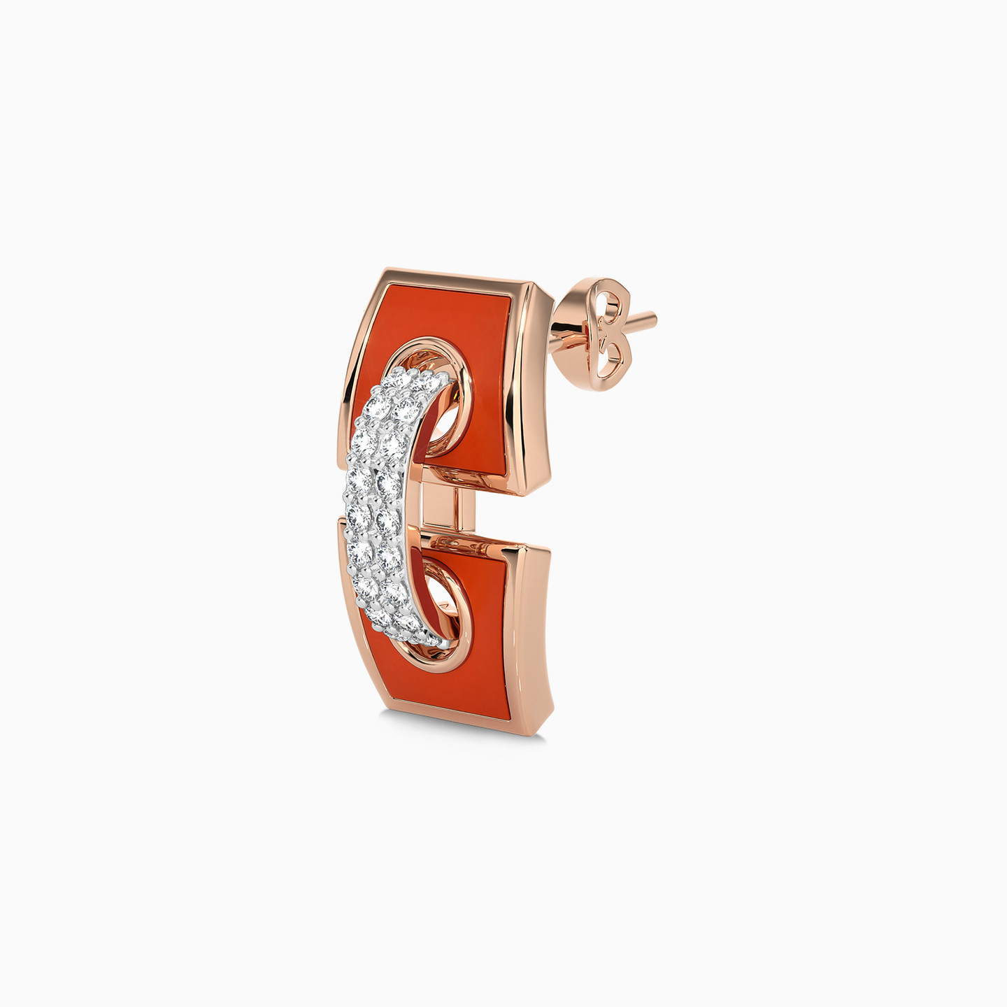 Link Diamond & Enamel CoatedStud Earrings in 18K Gold - 3 Link Diamond & Enamel CoatedStud Earrings in 18K Gold - 3