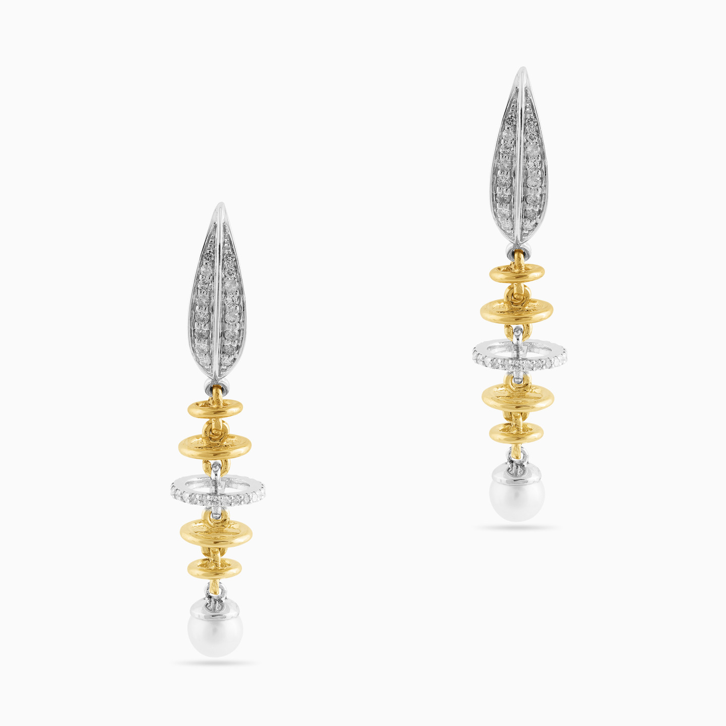 Leaf Diamond & Pearl Drop Earrings in 18K Gold - 2 Leaf Diamond & Pearl Drop Earrings in 18K Gold - 2