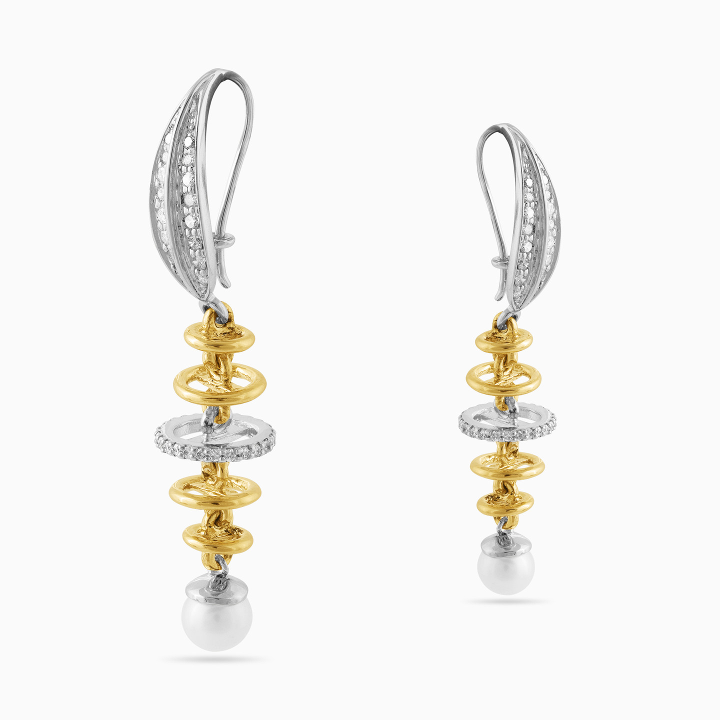 Leaf Diamond & Pearl Drop Earrings in 18K Gold - 4 Leaf Diamond & Pearl Drop Earrings in 18K Gold - 4
