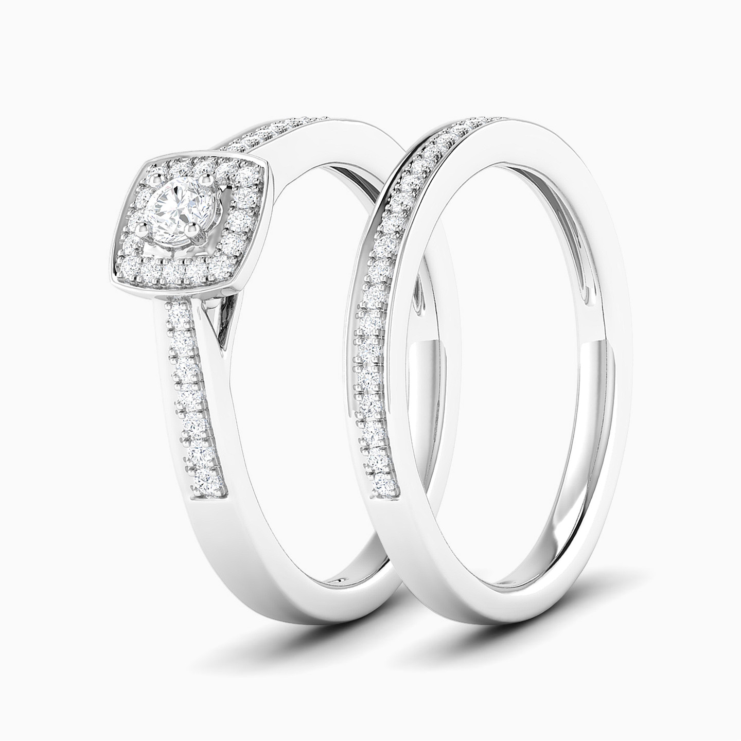 Square Diamond Twin Rings in 18K Gold