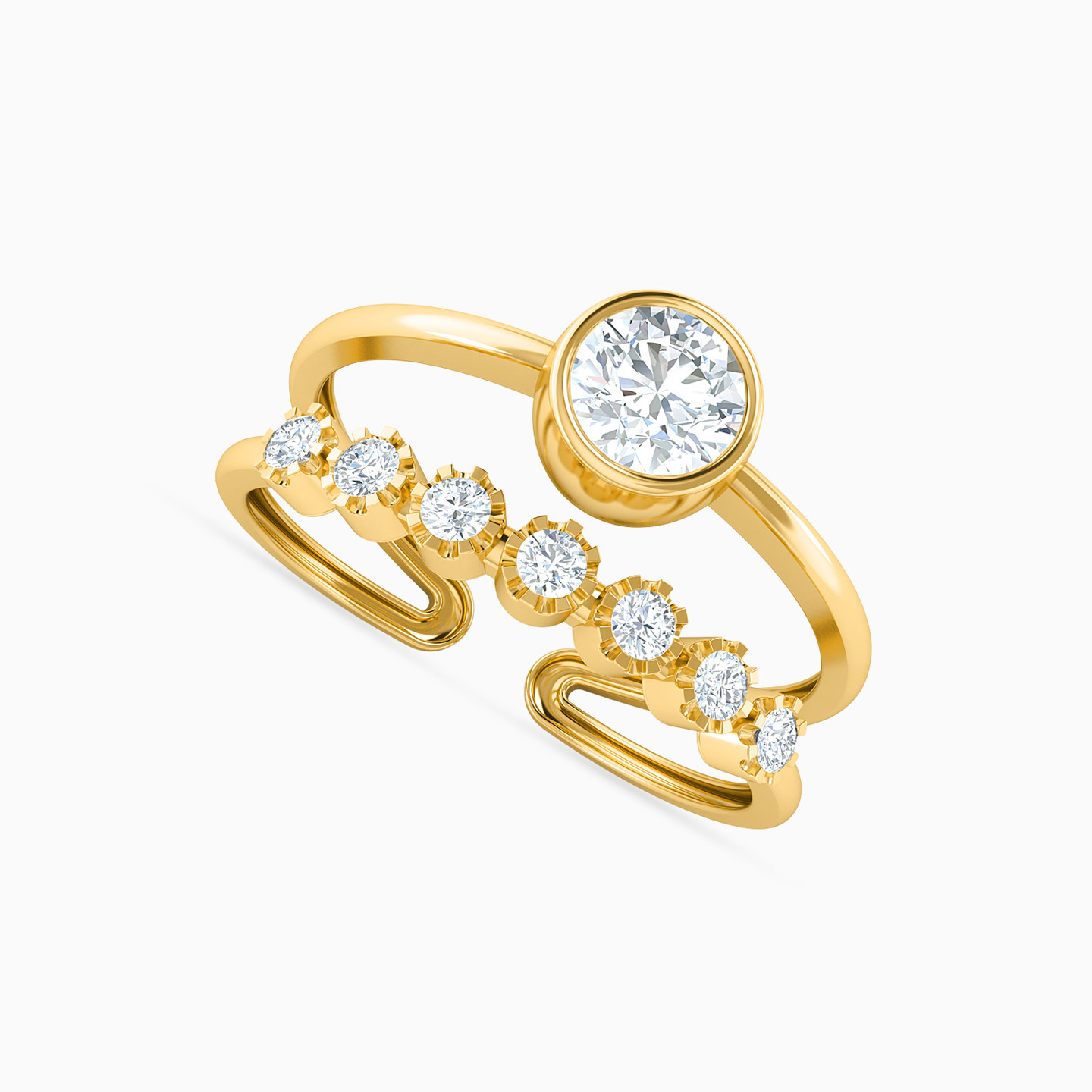 Round Diamonds Statement Ring in 18K Gold - 2 Round Diamonds Statement Ring in 18K Gold - 2