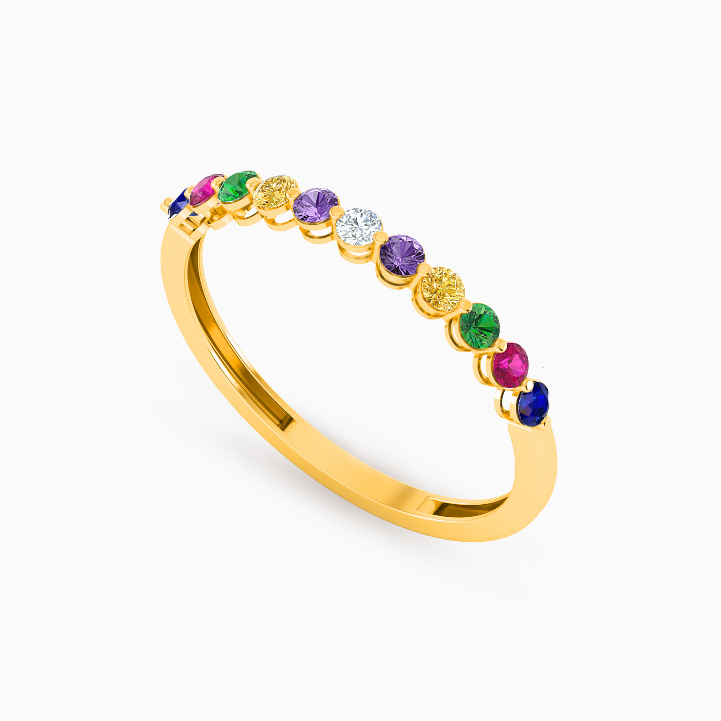 Circle Colored Stones Band Ring in 18K Gold - 3 Circle Colored Stones Band Ring in 18K Gold - 3