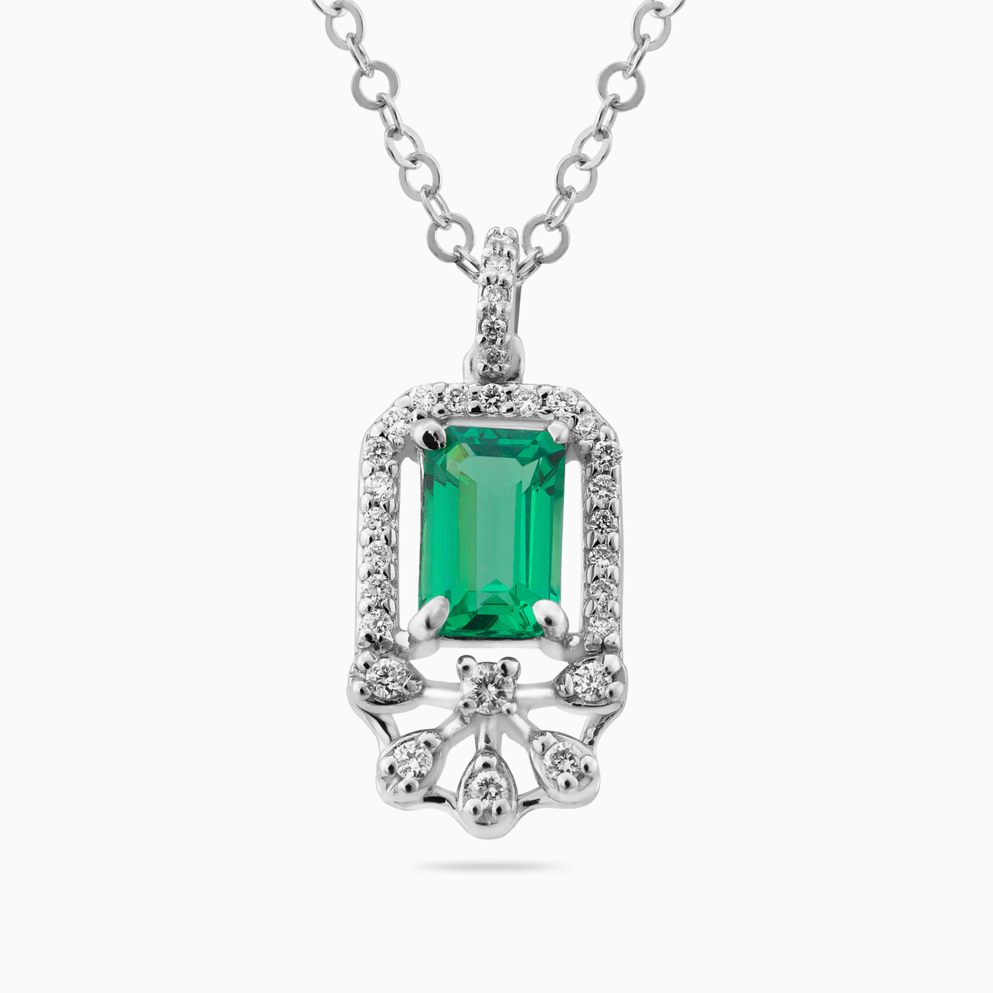 Rectangle Diamond & Green Stones Necklace in 18K Gold Rectangle Diamond & Green Stones Necklace in 18K Gold