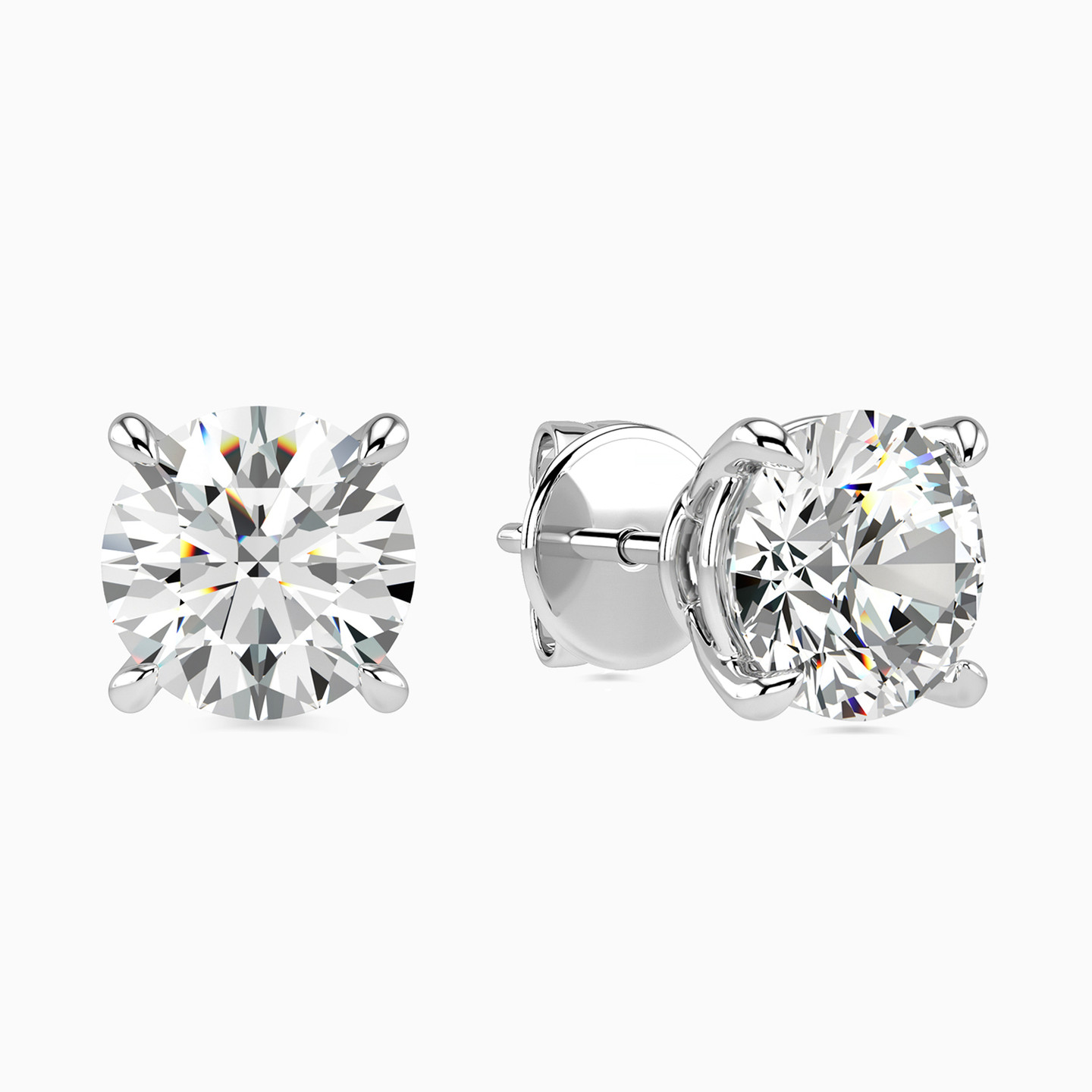 18K Gold Diamond Stud Earrings - 2