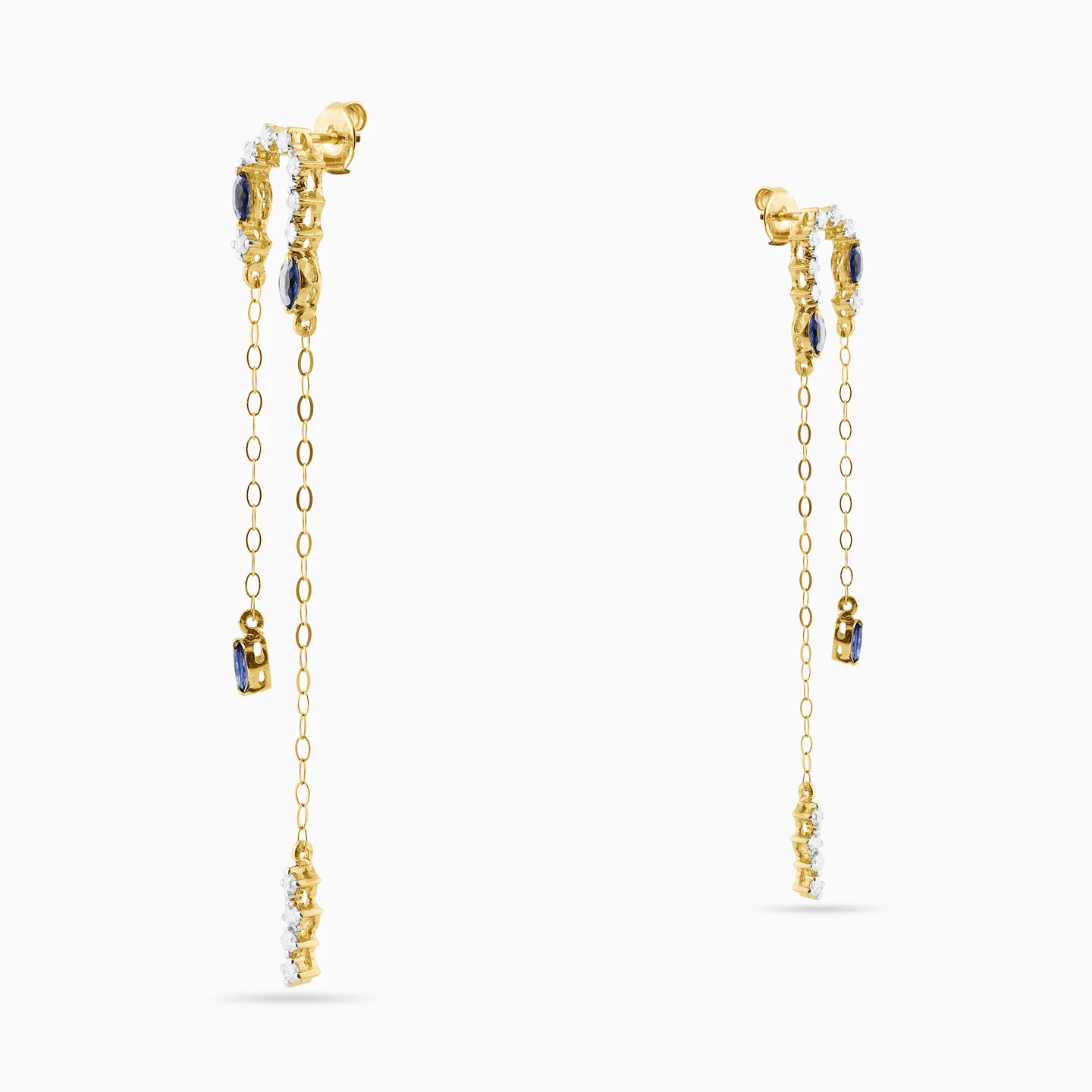 Slim Diamond & Blue Stone Drop Earrings in 18K Gold - 4 Slim Diamond & Blue Stone Drop Earrings in 18K Gold - 4
