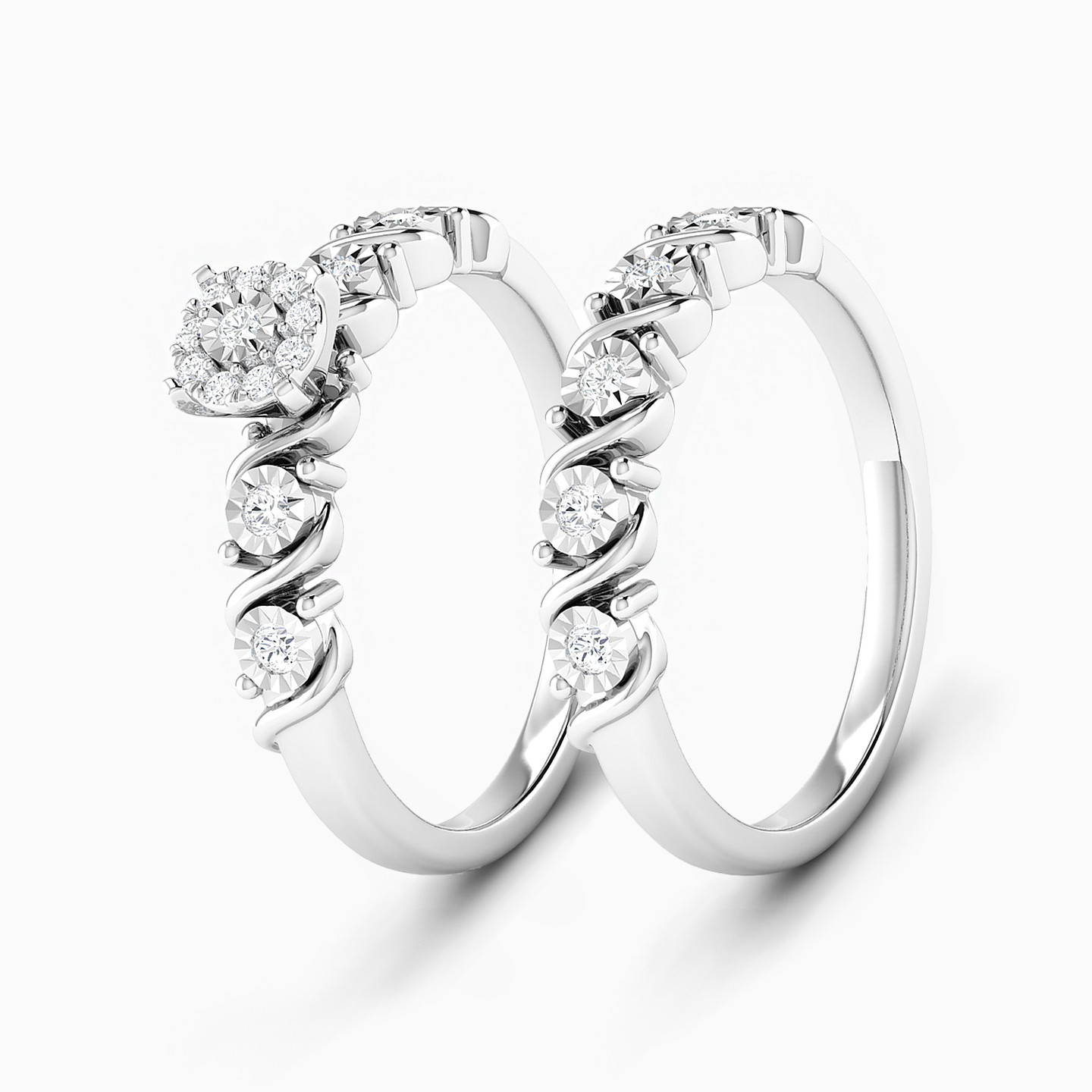 Circle Diamond Twin Rings in 18K Gold