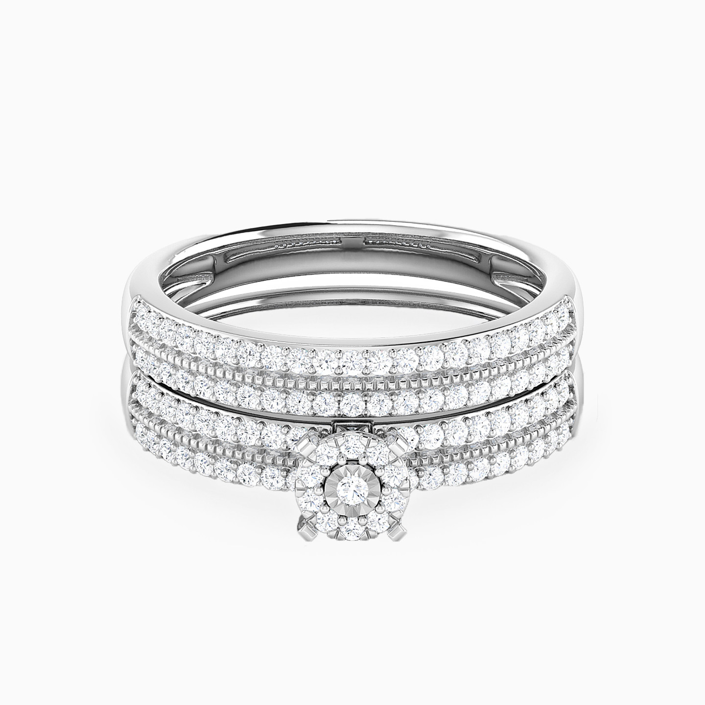 خاتم توينز ذهب دائري عيار 18 قيراط مزين بالألماس - 5 خاتم توينز ذهب دائري عيار 18 قيراط مزين بالألماس - 5