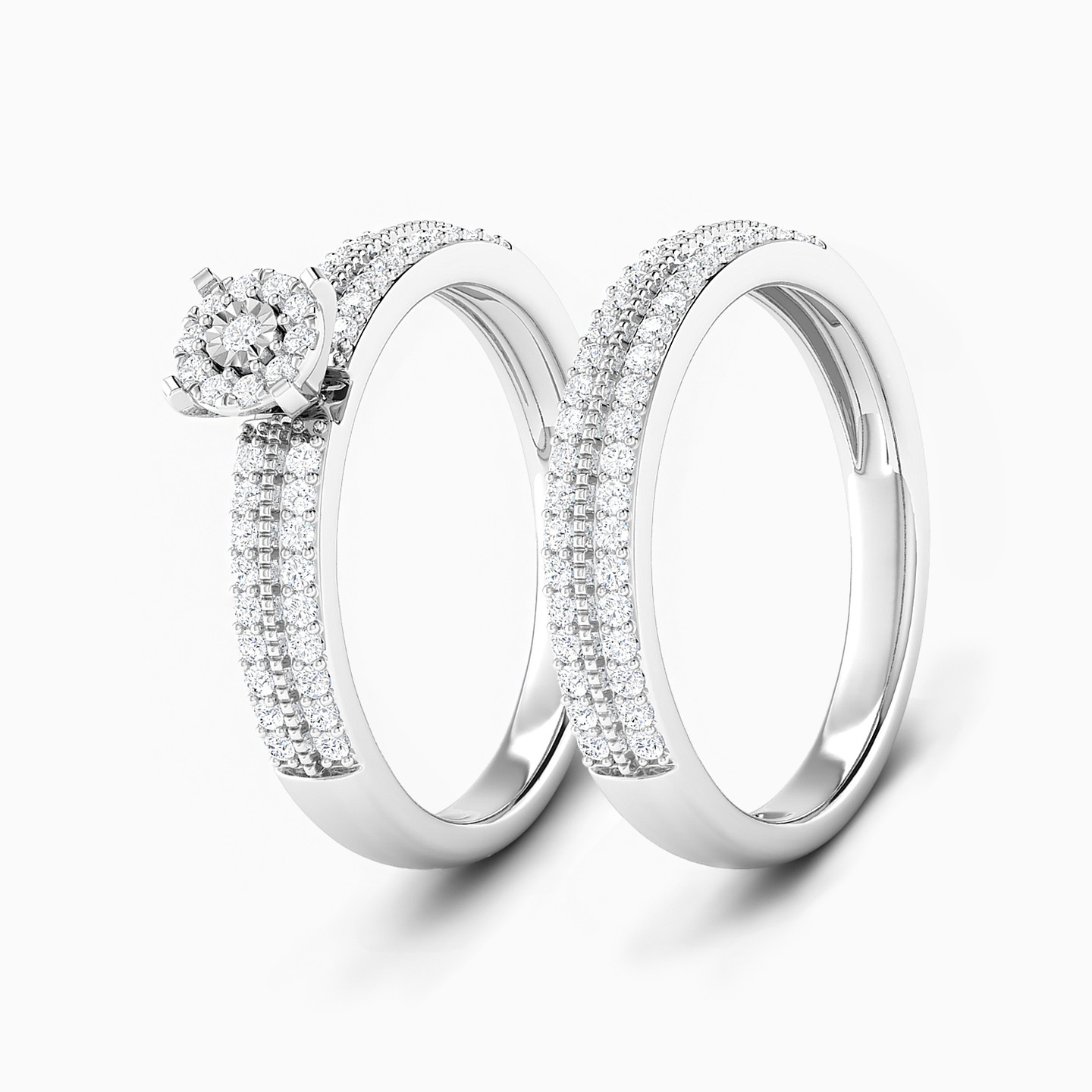 Circle Diamond Twin Rings in 18K Gold