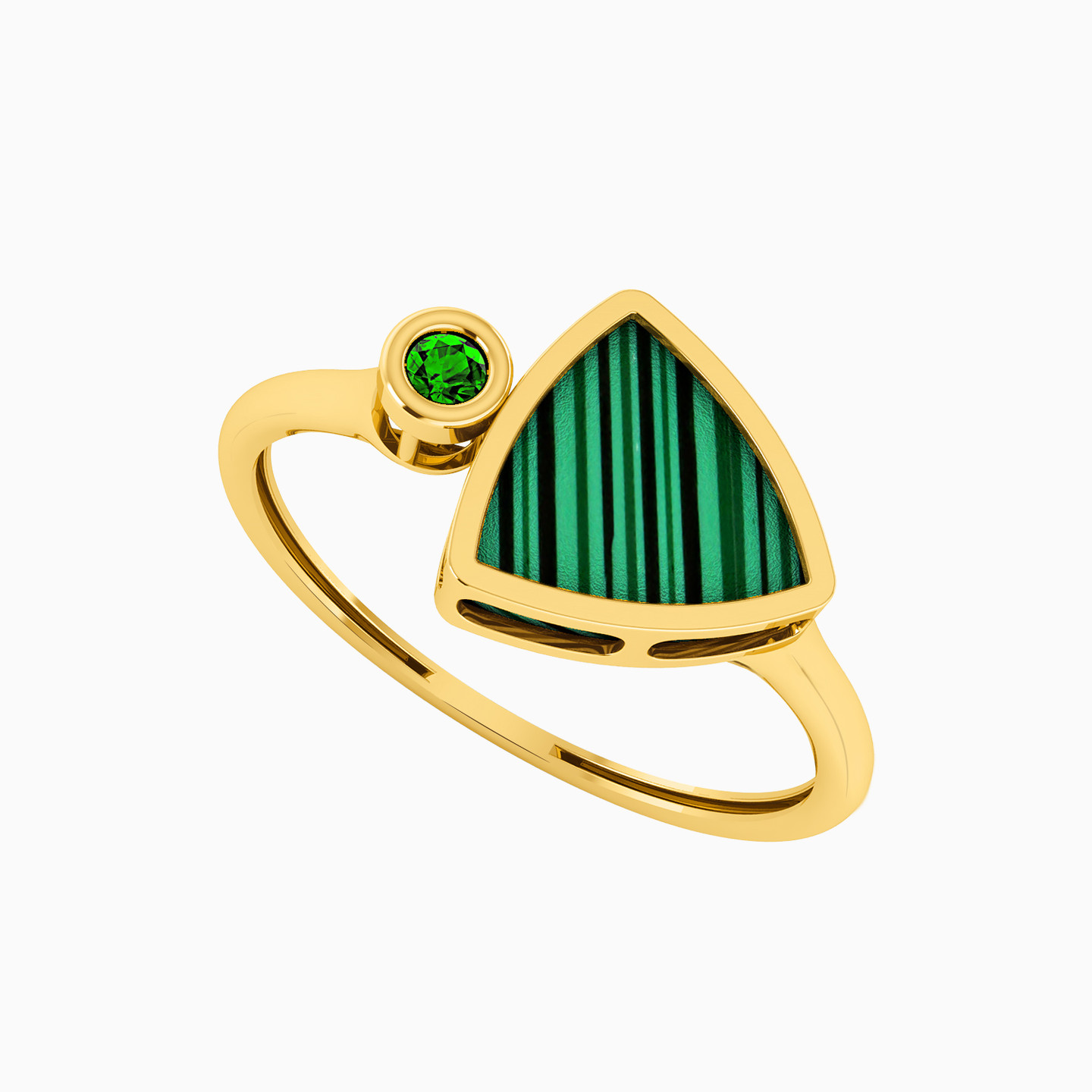 Triangle Green Stones Statement Ring in 18K Gold - 2 Triangle Green Stones Statement Ring in 18K Gold - 2