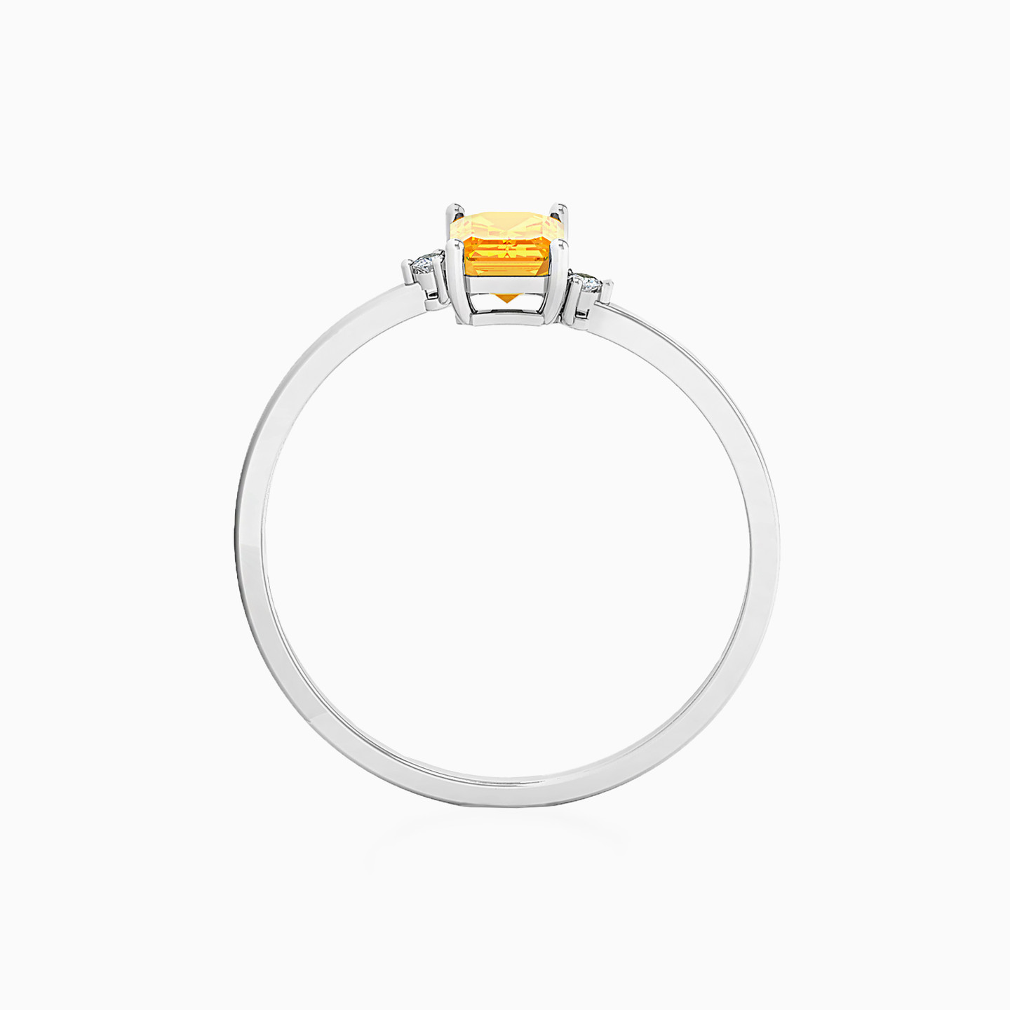 Baguette Diamonds & Orange Stone Statement Ring in 18K Gold - 3 Baguette Diamonds & Orange Stone Statement Ring in 18K Gold - 3