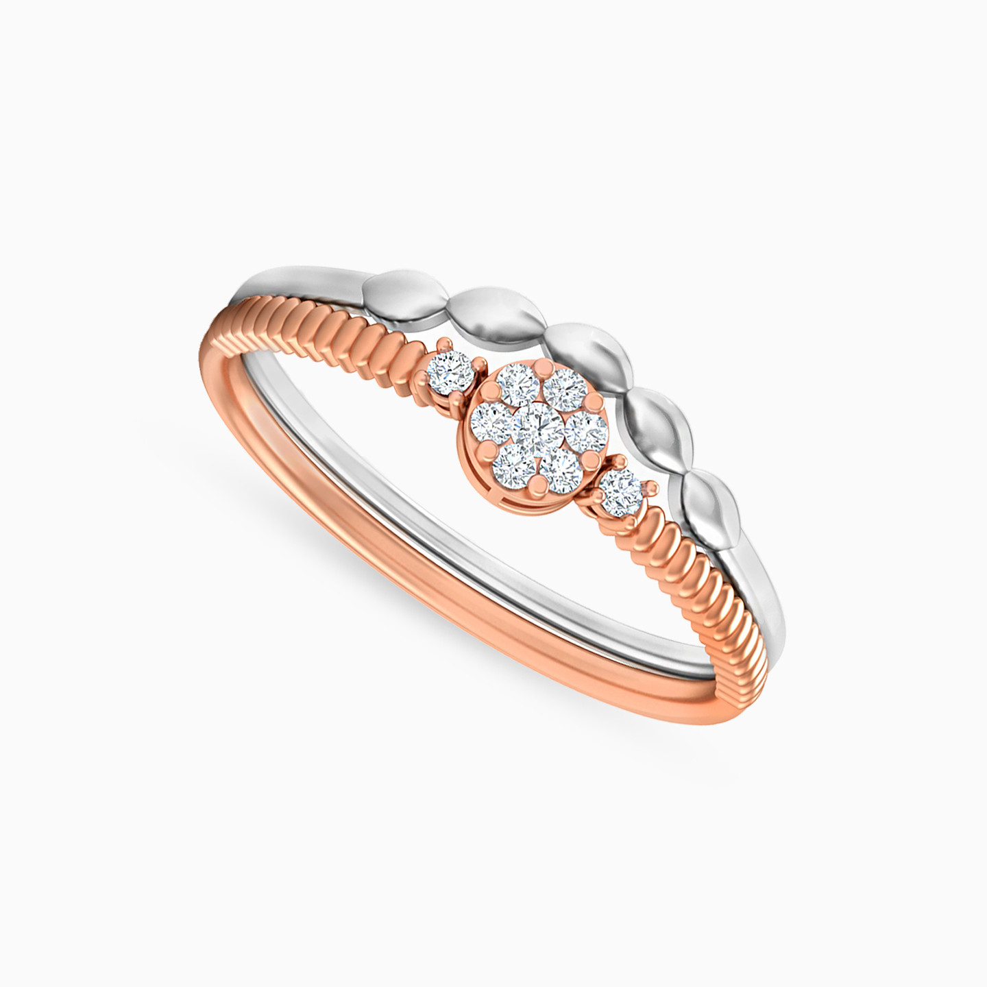 Flower Diamonds Twin Rings in 18K Gold - 3