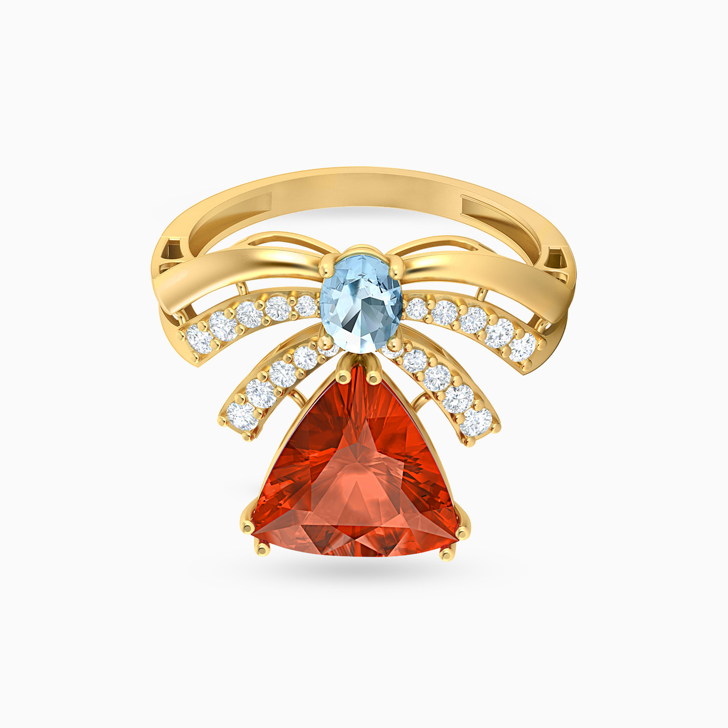 Triangle Colored Stones Statement Ring in 18K Gold