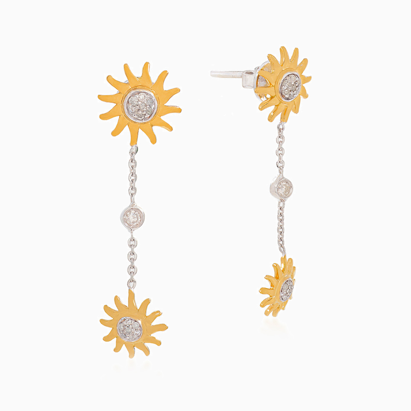 18K Gold Diamond Drop Earrings - 2