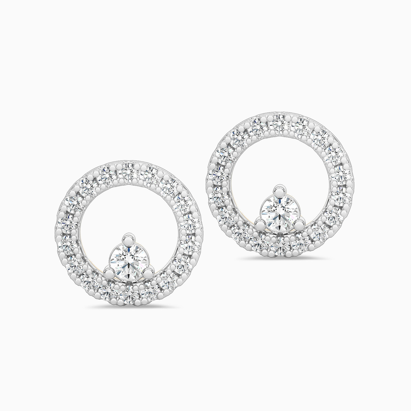 Circle Diamond Stud Earrings in 18K Gold - 3 Circle Diamond Stud Earrings in 18K Gold - 3