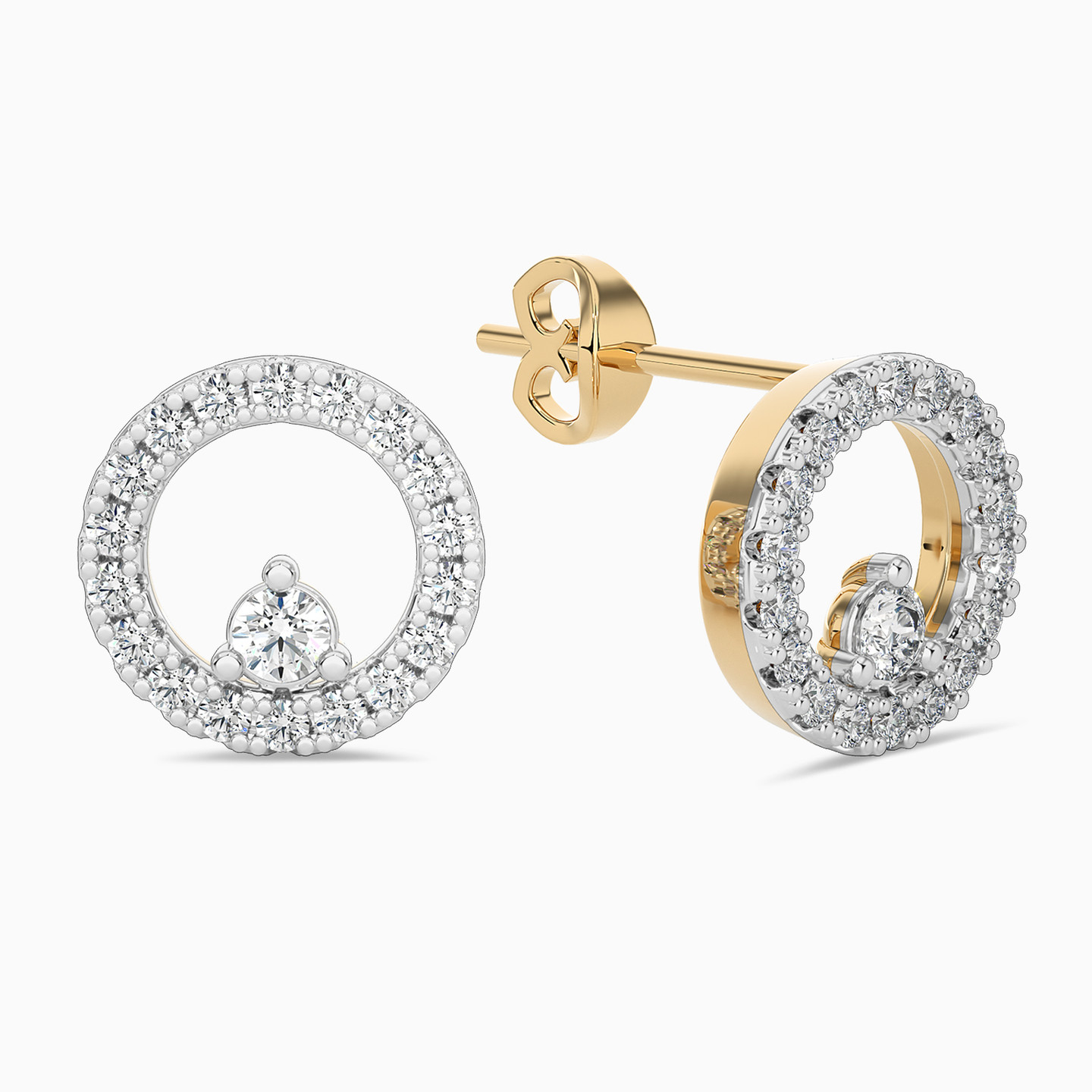 Circle Diamond Stud Earrings in 18K Gold - 2 Circle Diamond Stud Earrings in 18K Gold - 2