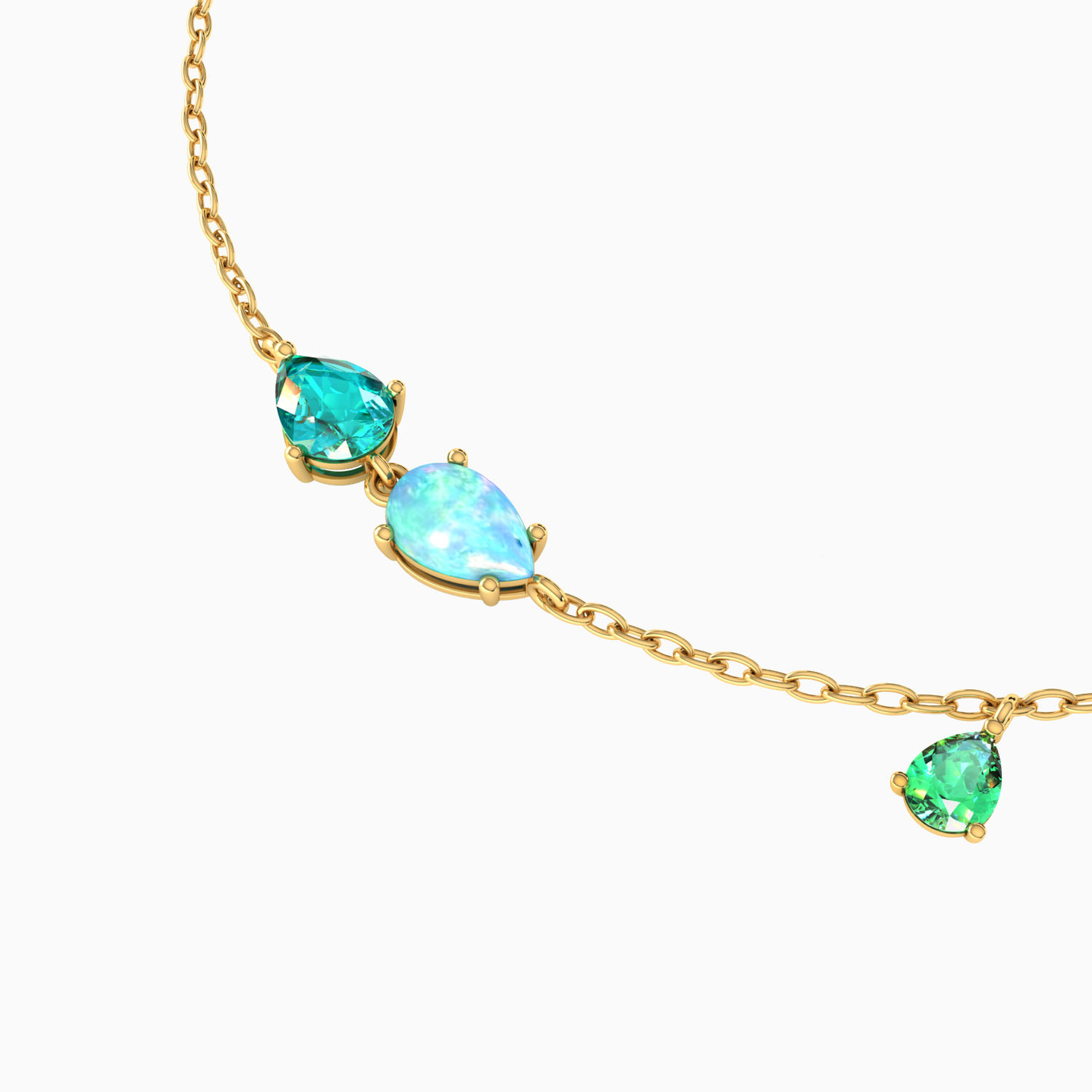 Pear Colored Stones Chain Bracelet in 18K Gold - 3 Pear Colored Stones Chain Bracelet in 18K Gold - 3
