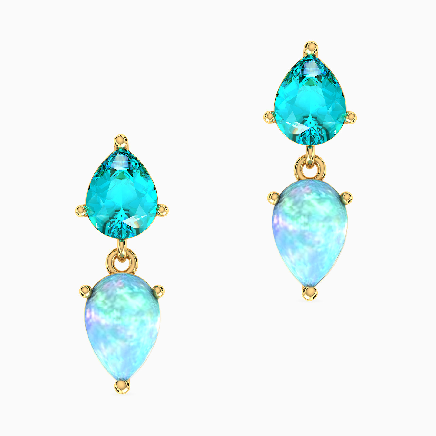 18K Gold Colored Stones Drop Earrings