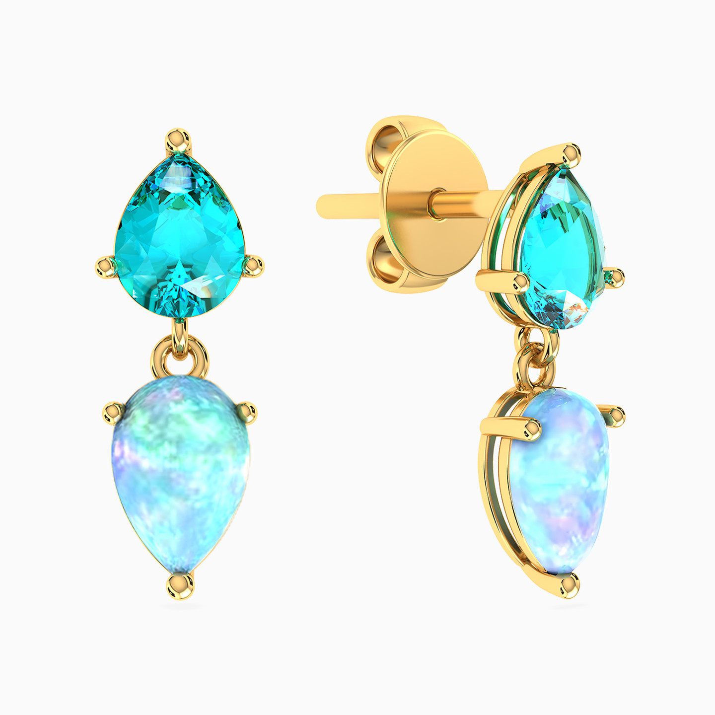 18K Gold Colored Stones Drop Earrings - 2