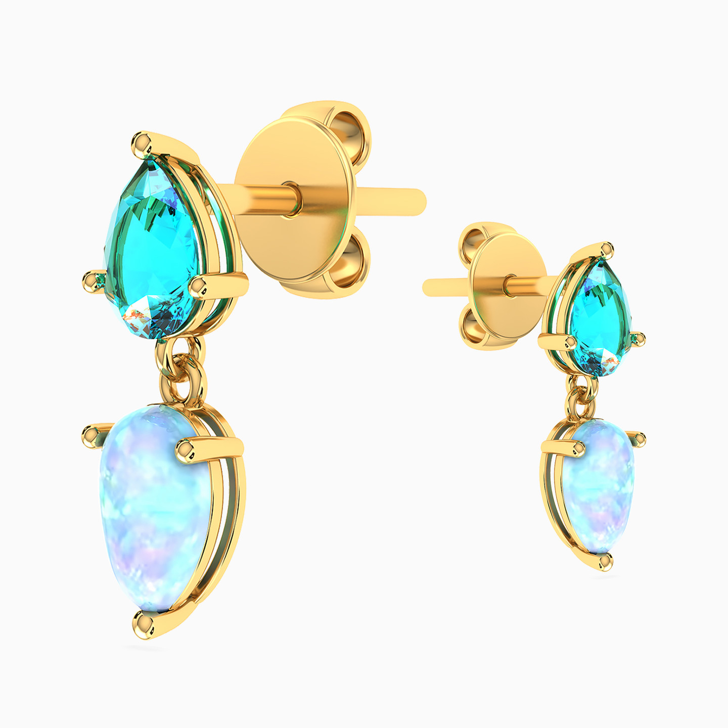 18K Gold Colored Stones Drop Earrings - 3