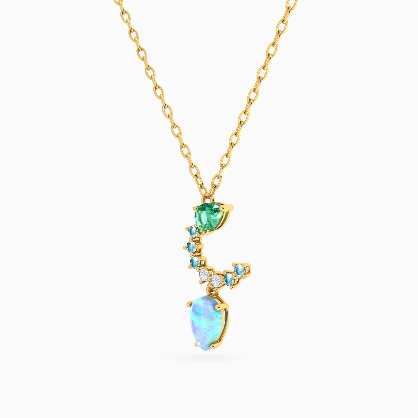 Crescent Colored Stones Necklace in 18K Gold - 2 Crescent Colored Stones Necklace in 18K Gold - 2