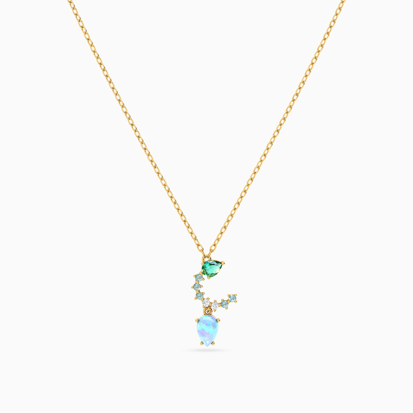 Crescent Colored Stones Necklace in 18K Gold - 3 Crescent Colored Stones Necklace in 18K Gold - 3