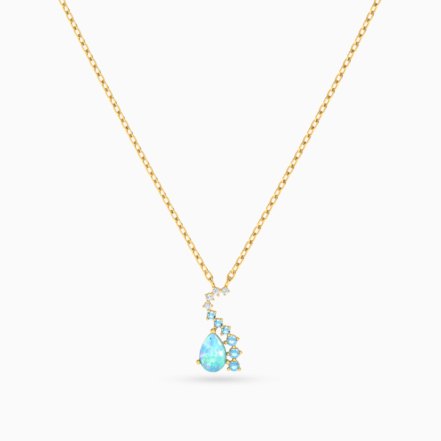 Pear Colored Stones Necklace in 18K Gold - 3 Pear Colored Stones Necklace in 18K Gold - 3