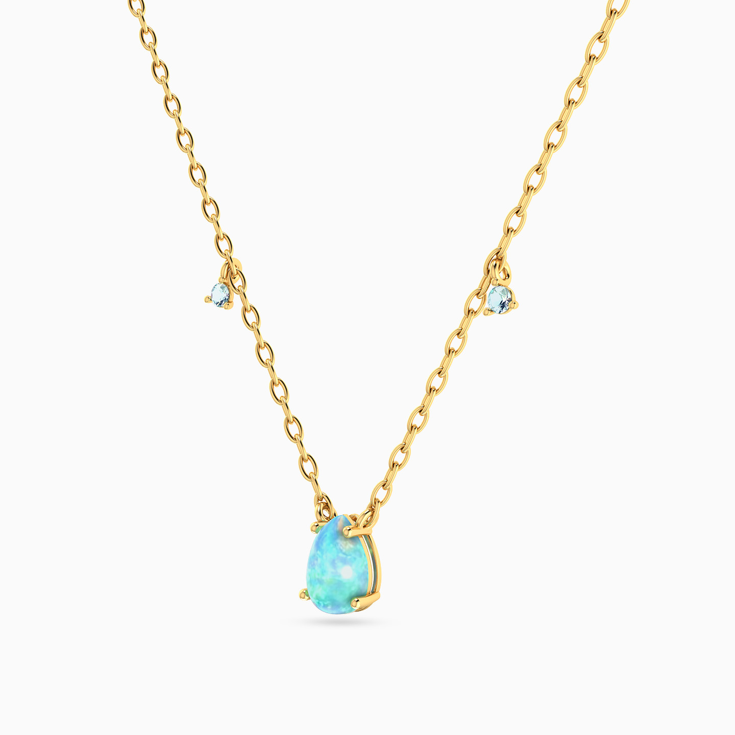 Pear Colored Stones Necklace in 18K Gold - 2 Pear Colored Stones Necklace in 18K Gold - 2