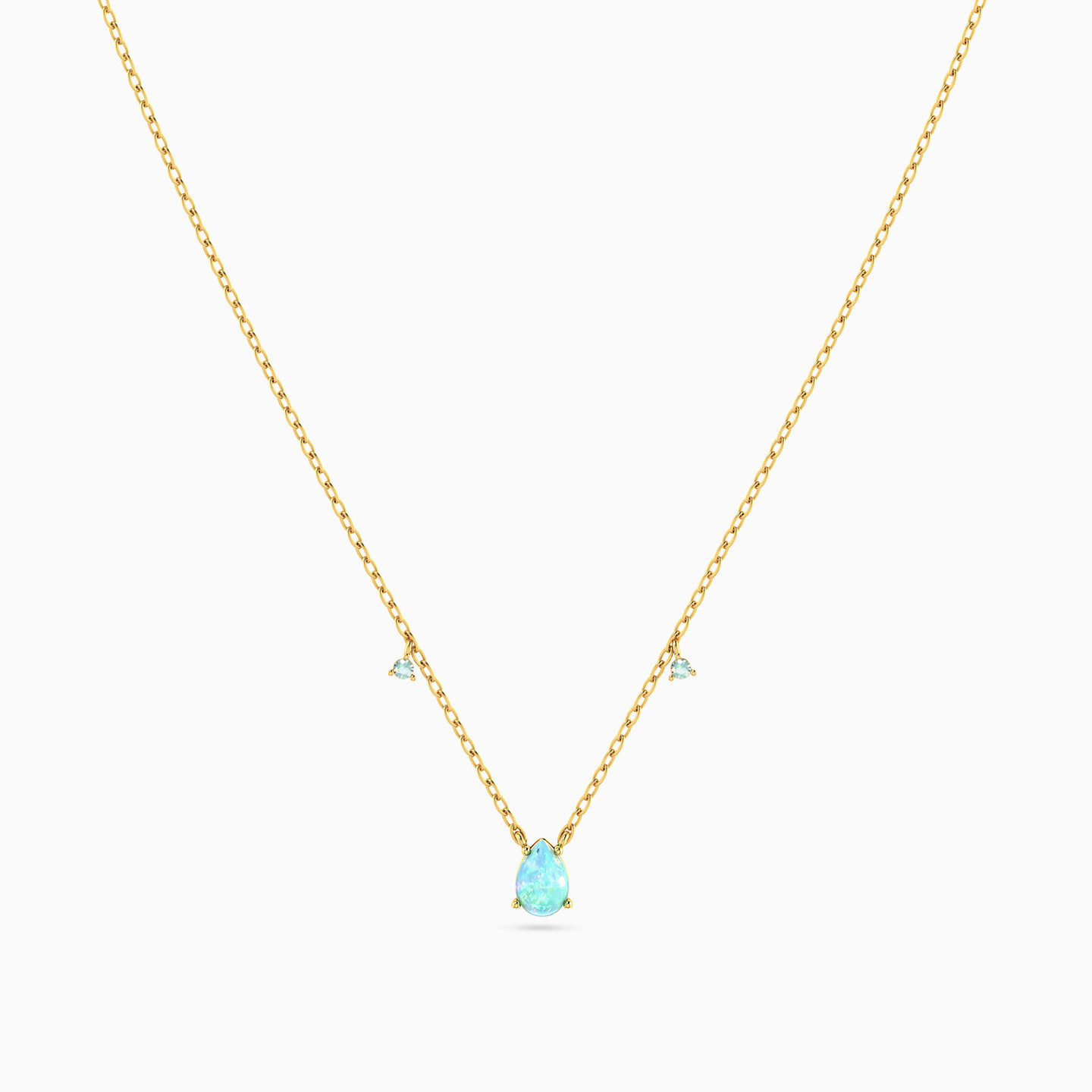 Pear Colored Stones Necklace in 18K Gold - 3 Pear Colored Stones Necklace in 18K Gold - 3
