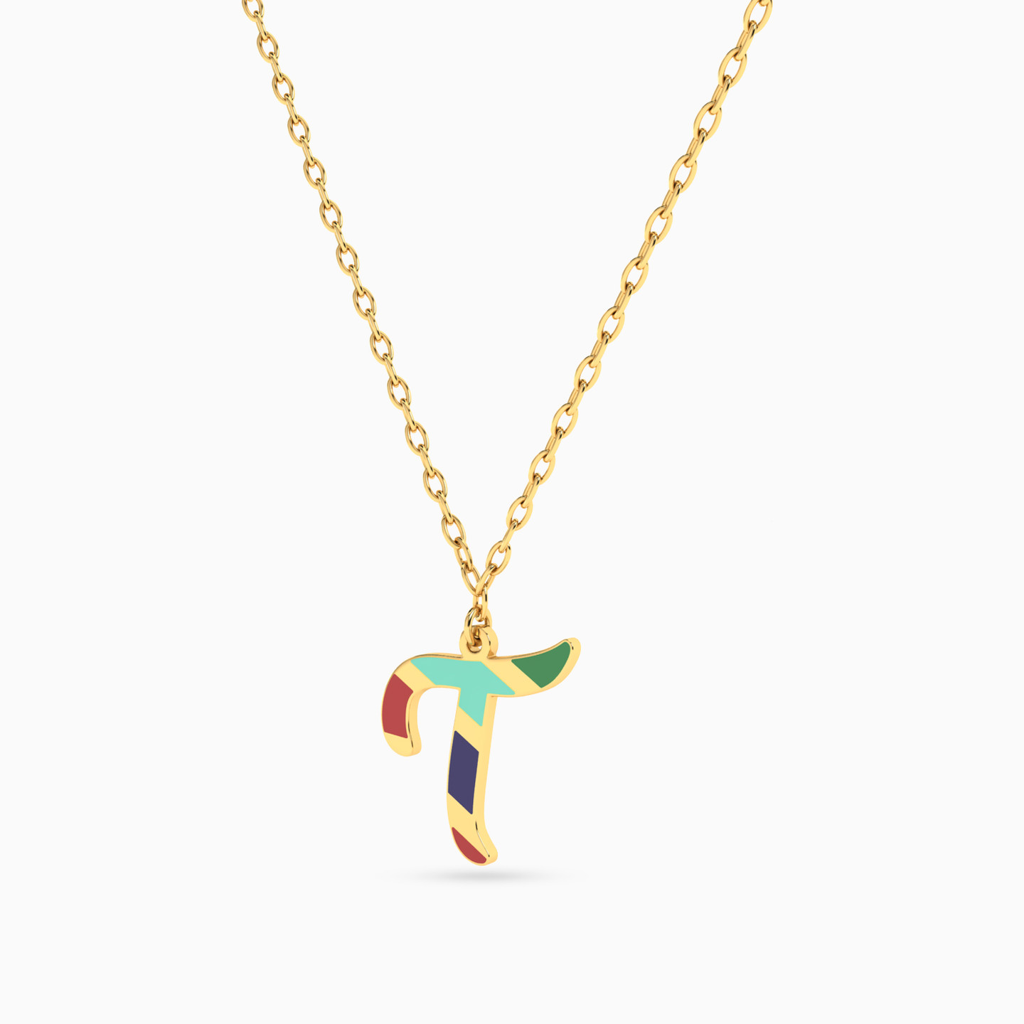 Letter T Enamel Coated Necklace In 18K Gold - 2 Letter T Enamel Coated Necklace In 18K Gold - 2