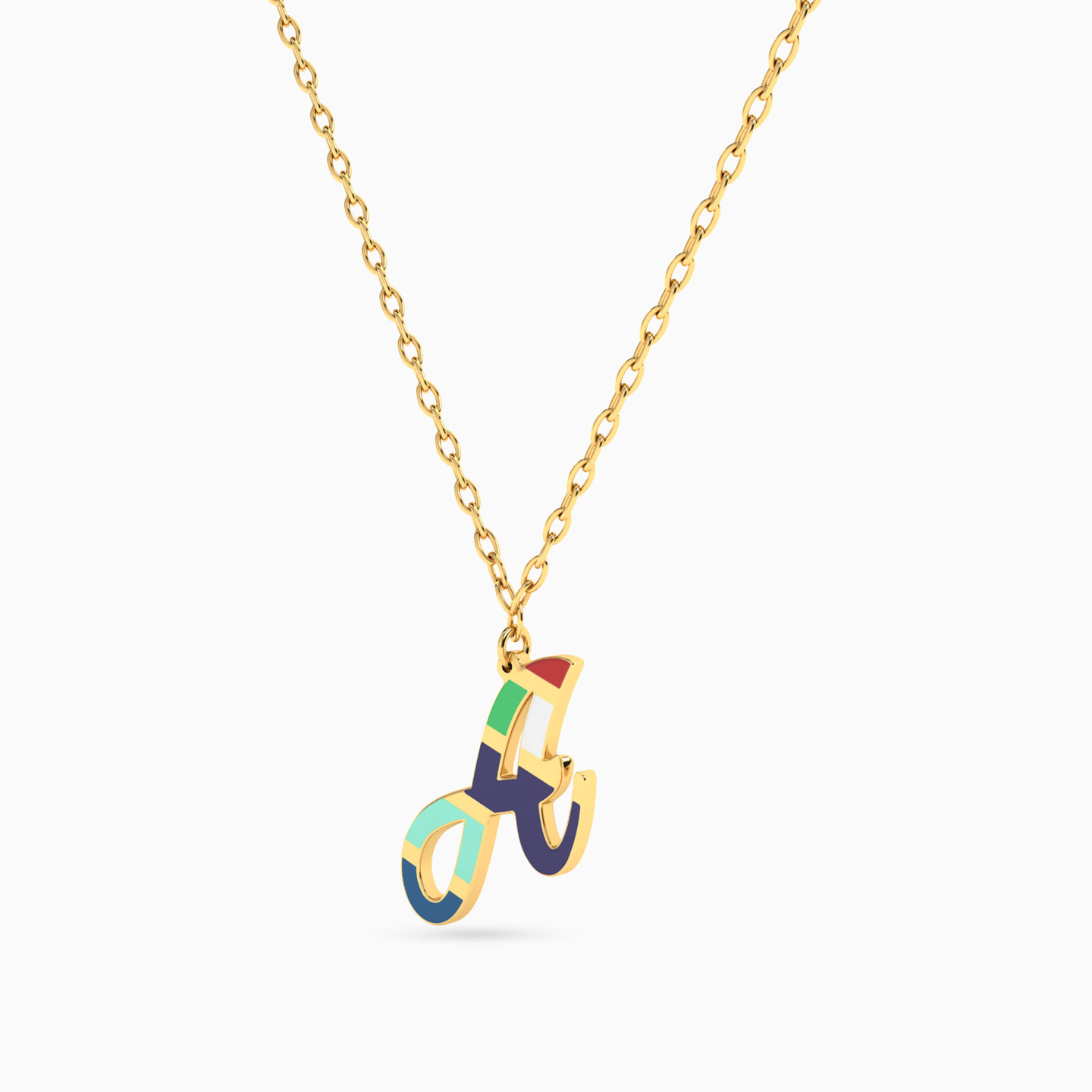 Letter A Enamel Coated Necklace In 18K Gold - 2 Letter A Enamel Coated Necklace In 18K Gold - 2