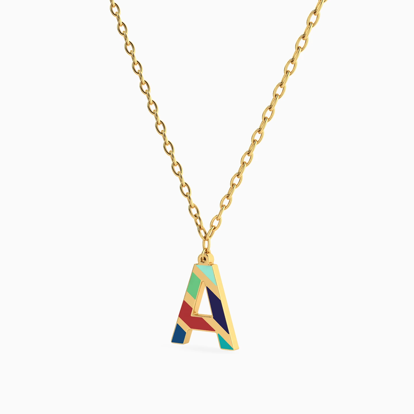 Letter A Enamel Coated Necklace in 18K Gold - 2 Letter A Enamel Coated Necklace in 18K Gold - 2