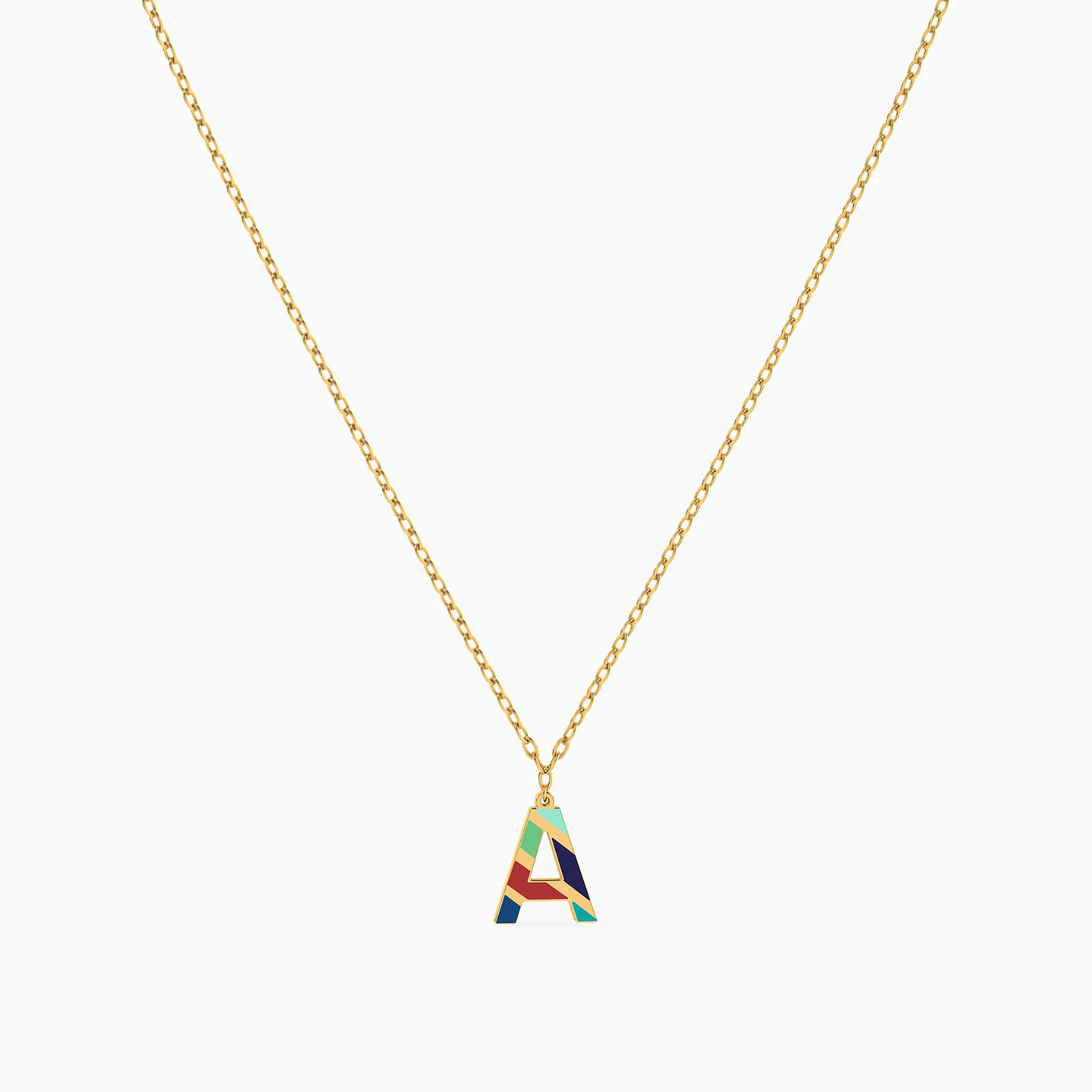 Letter A Enamel Coated Necklace in 18K Gold - 3 Letter A Enamel Coated Necklace in 18K Gold - 3
