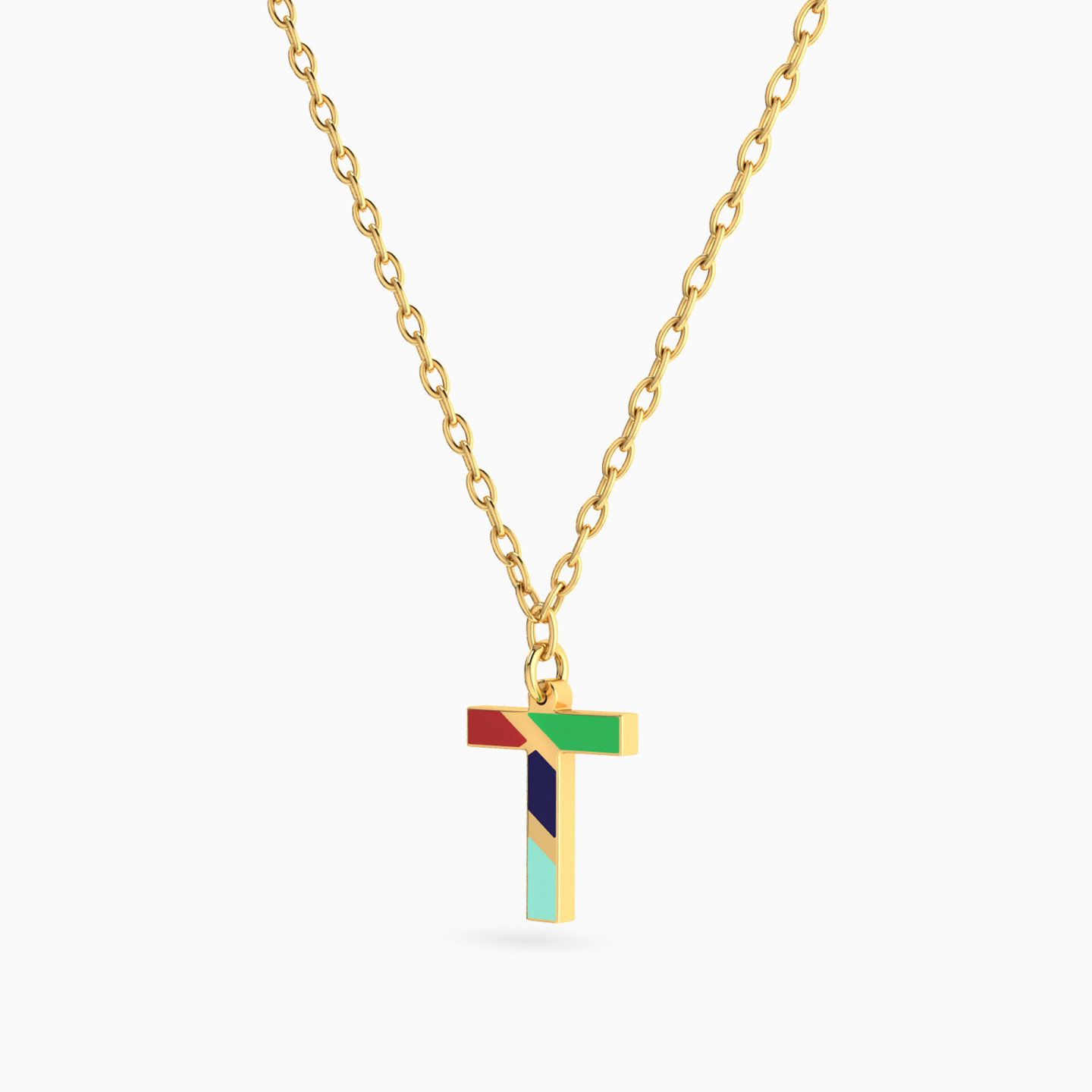 Letter T Enamel Coated Necklace In 18K Gold - 2 Letter T Enamel Coated Necklace In 18K Gold - 2