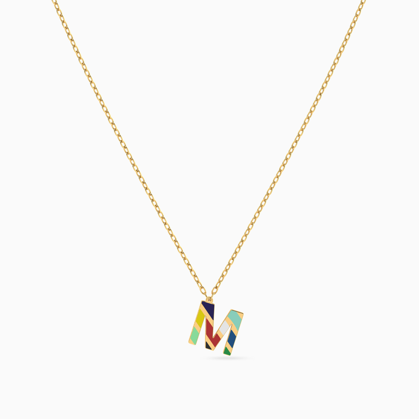 Letter M Enamel Coated Necklace in 18K Gold - 3 Letter M Enamel Coated Necklace in 18K Gold - 3