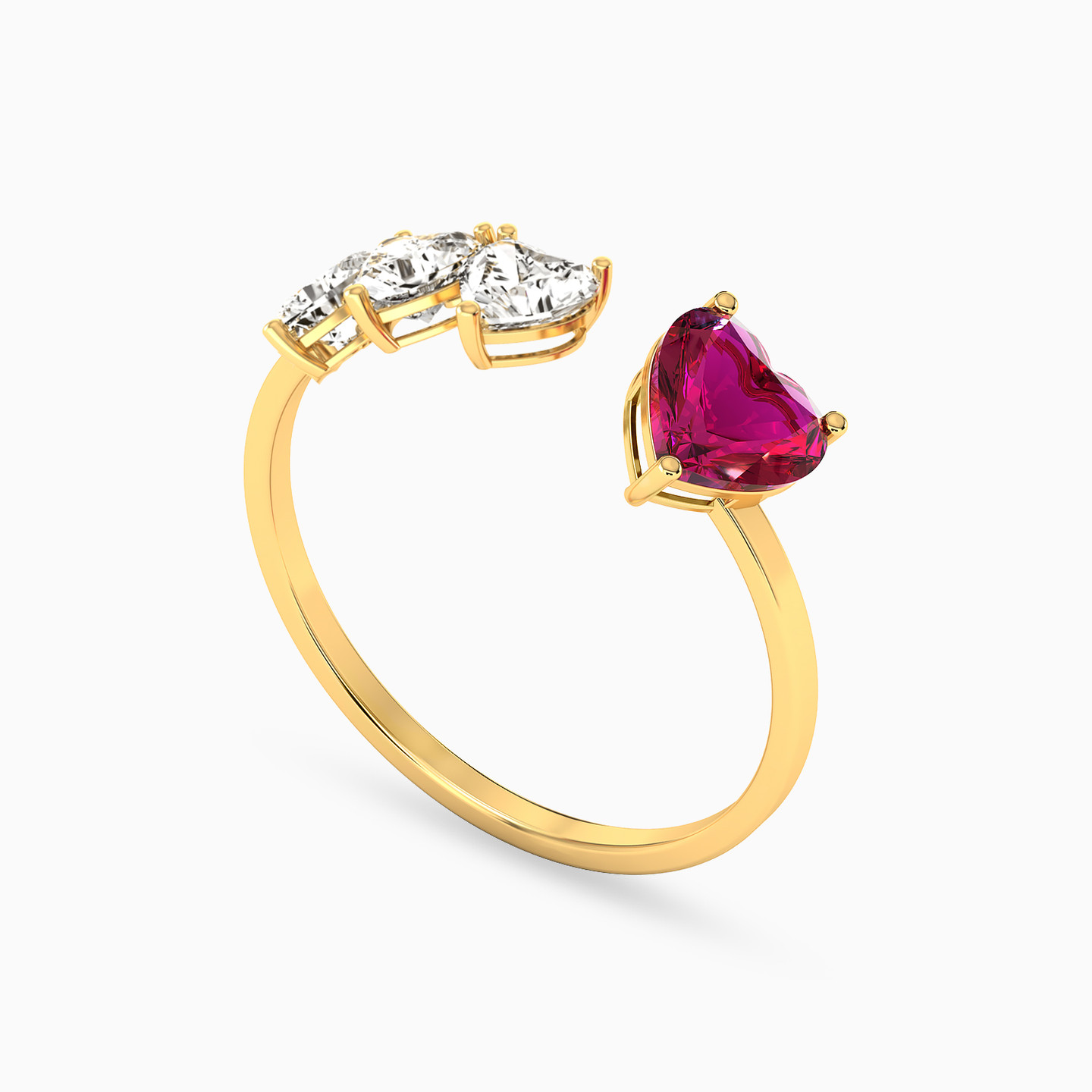 Heart Rose Stone Two headed Ring in 18K Gold - 2 Heart Rose Stone Two headed Ring in 18K Gold - 2
