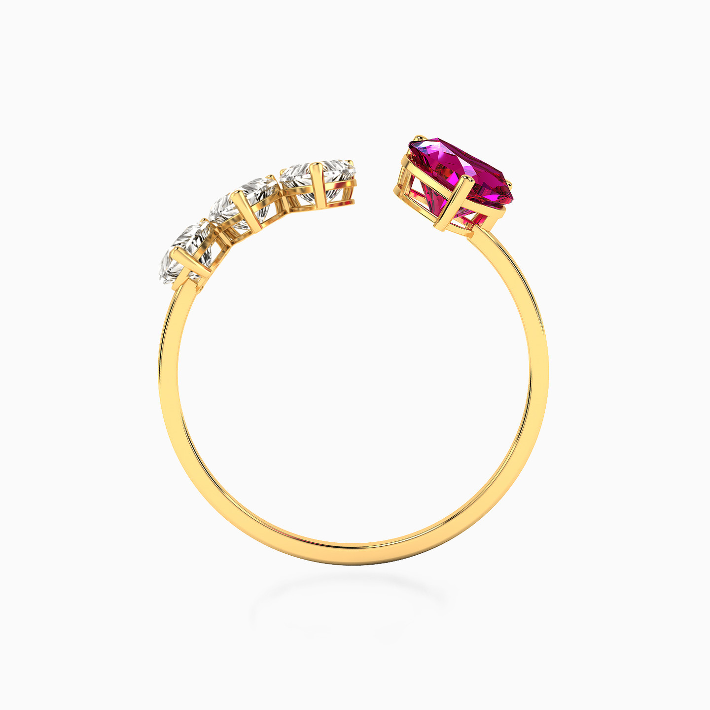 Heart Rose Stone Two headed Ring in 18K Gold - 3 Heart Rose Stone Two headed Ring in 18K Gold - 3