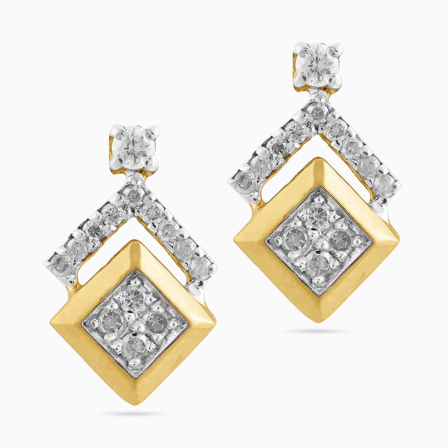 Square Diamond Drop Earrings in 18K Gold - 2 Square Diamond Drop Earrings in 18K Gold - 2
